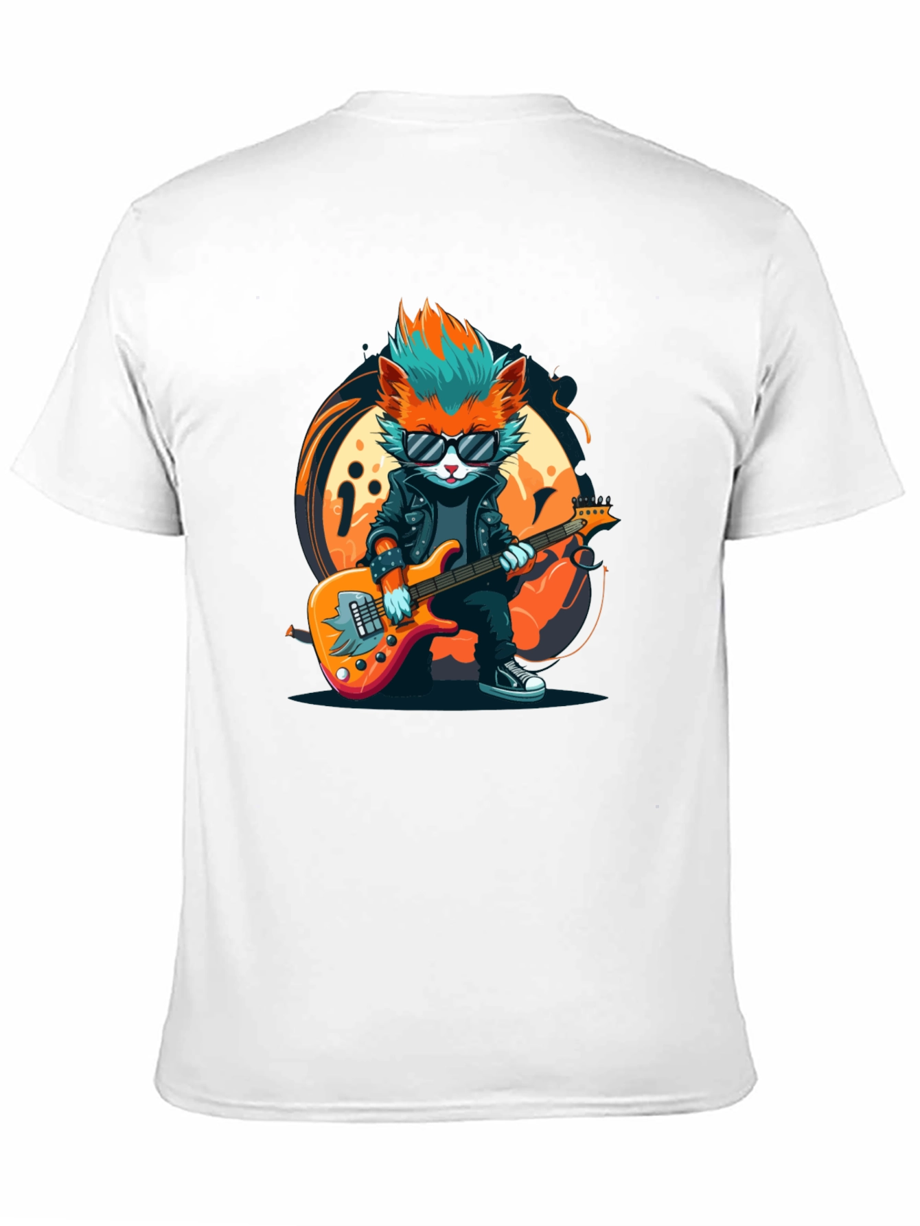 Cool Cat Guitarist Graphic T-Shirt - Rock Star Style