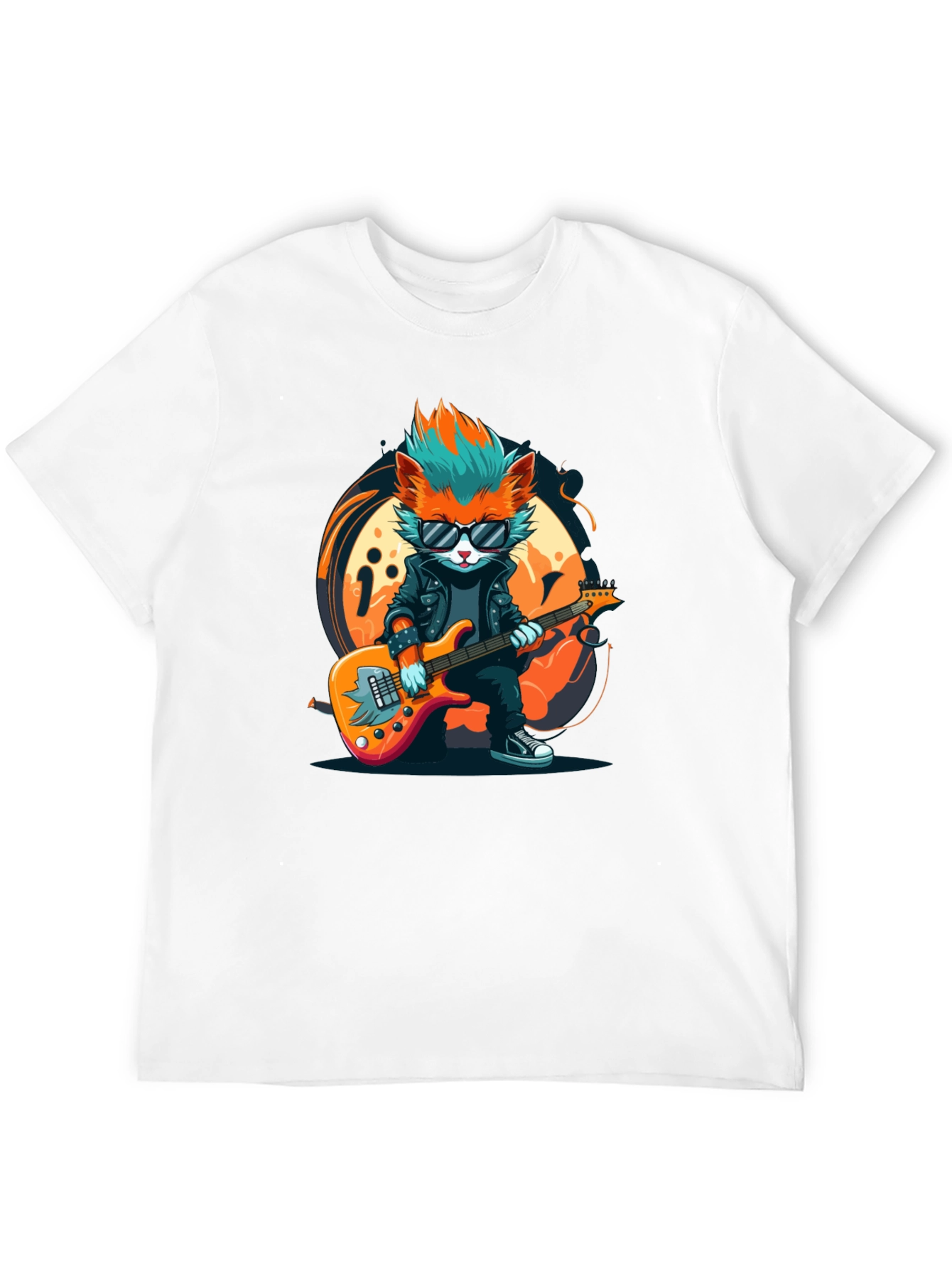 Cool Cat Guitarist Graphic T-Shirt - Rock Star Style