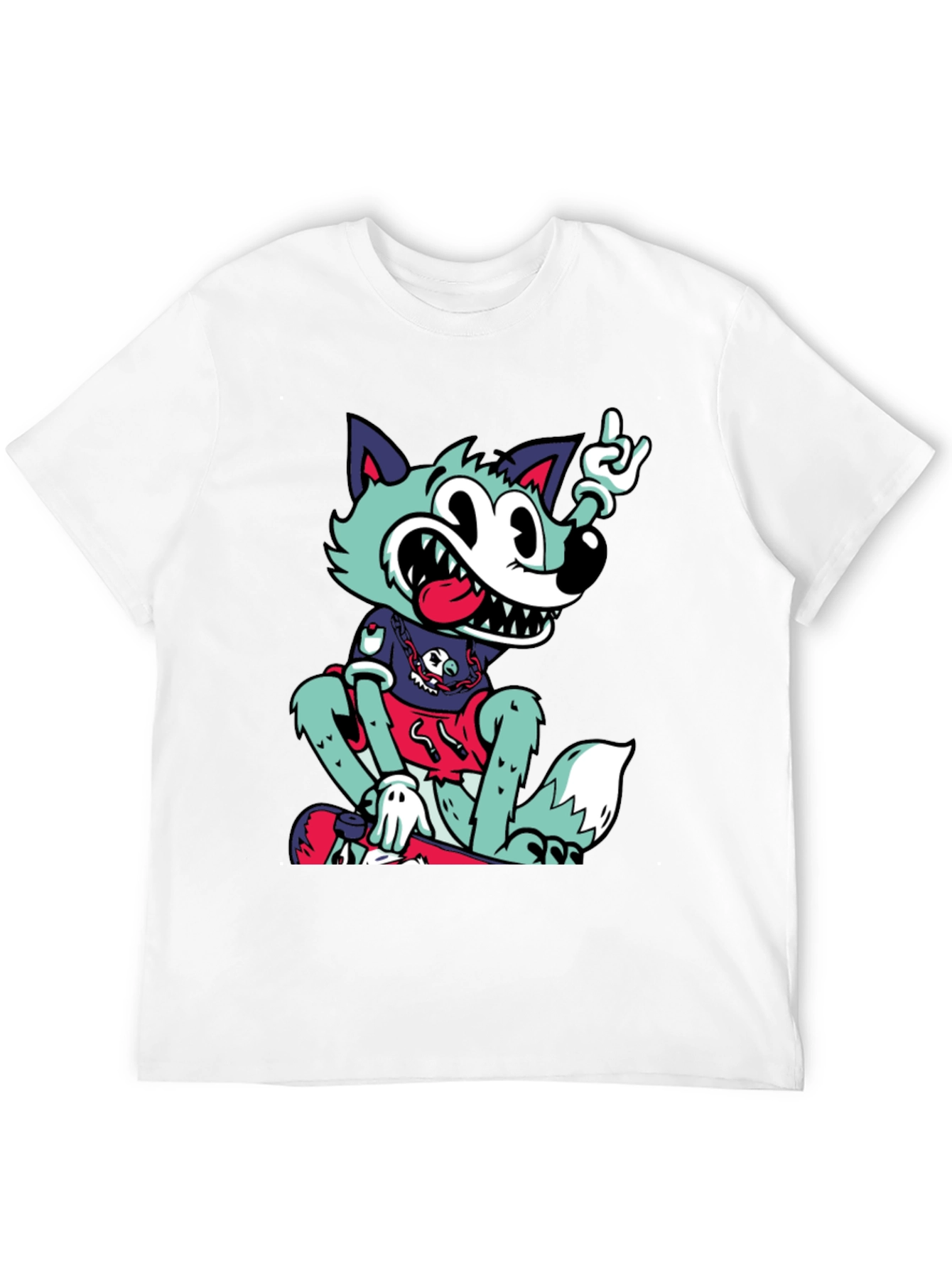 Cartoon Wolf Graphic Black T-Shirt
