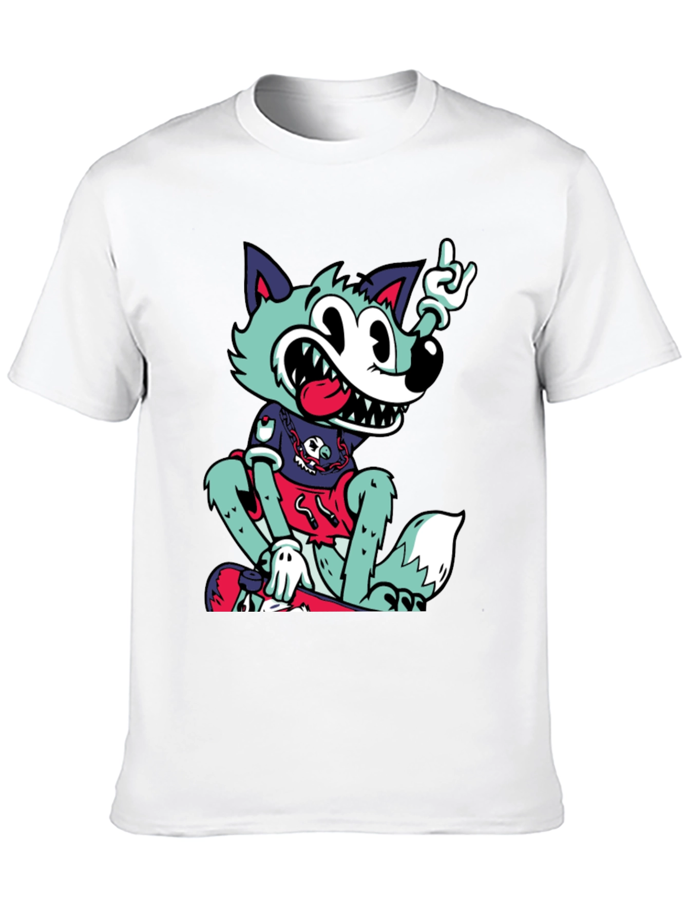 Cartoon Wolf Graphic Black T-Shirt