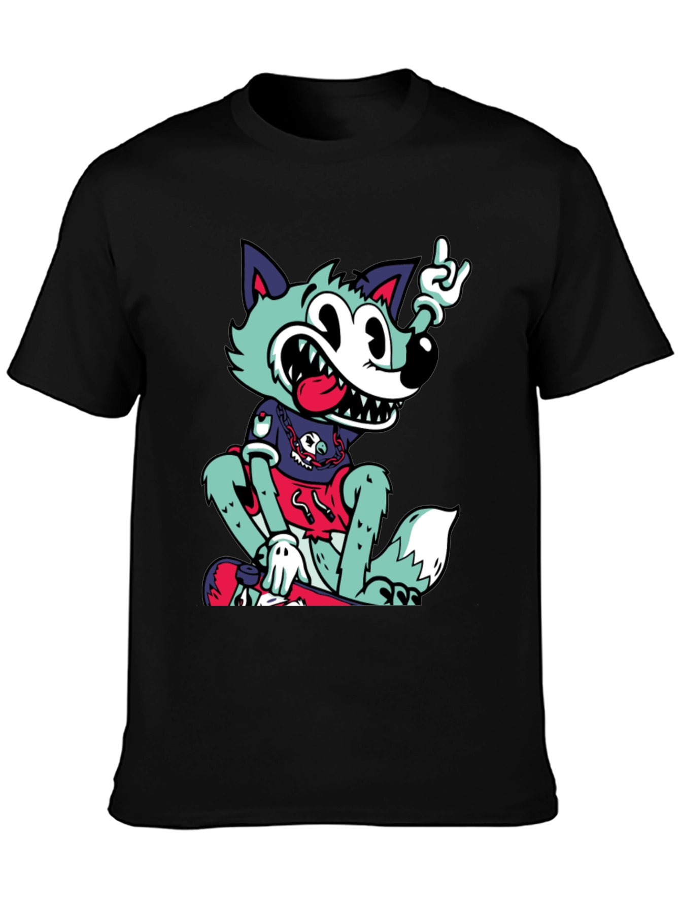 Cartoon Wolf Graphic Black T-Shirt