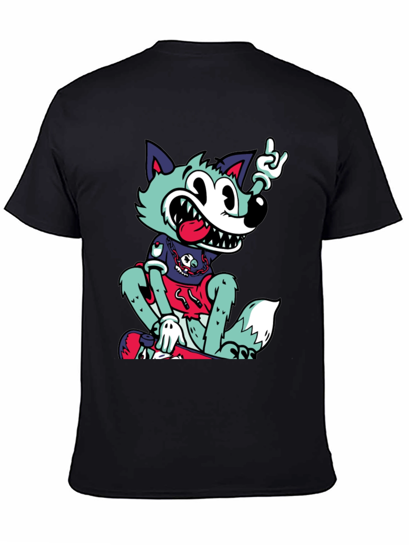 Cartoon Wolf Graphic Black T-Shirt
