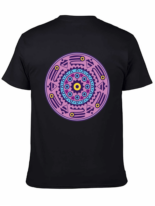 Geometric Mandala Graphic Tee - Black Cotton T-Shirt
