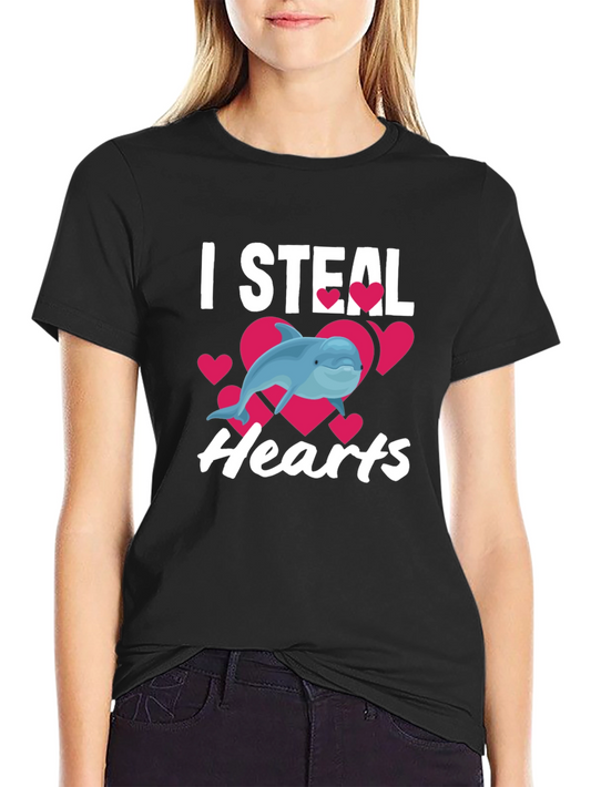 I Steal Hearts Dolphin Graphic Tee - Black