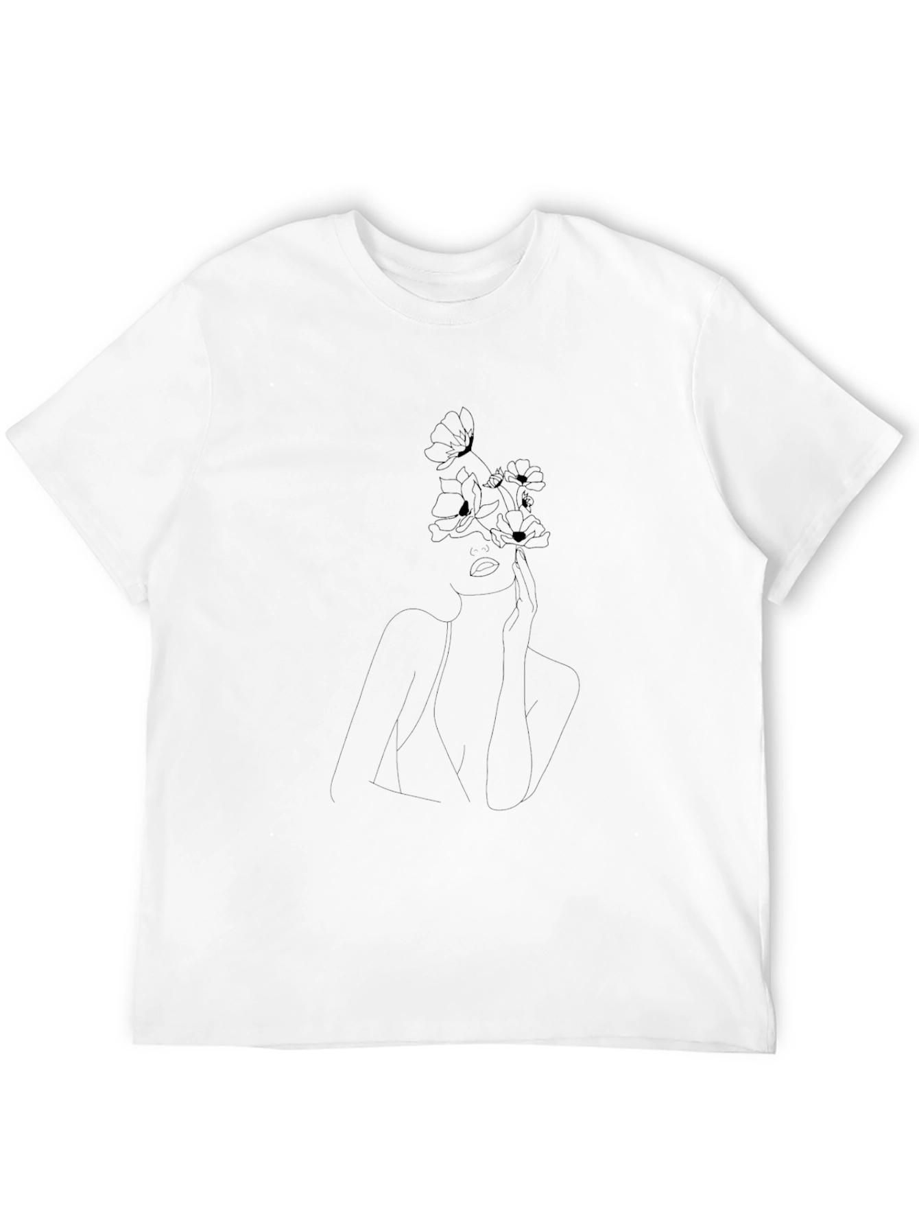 Minimalist Floral Woman Black T-Shirt