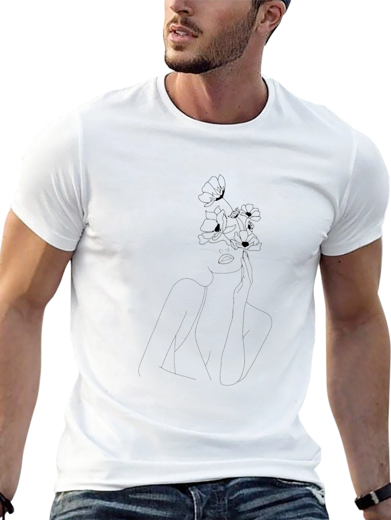 Minimalist Floral Woman Black T-Shirt