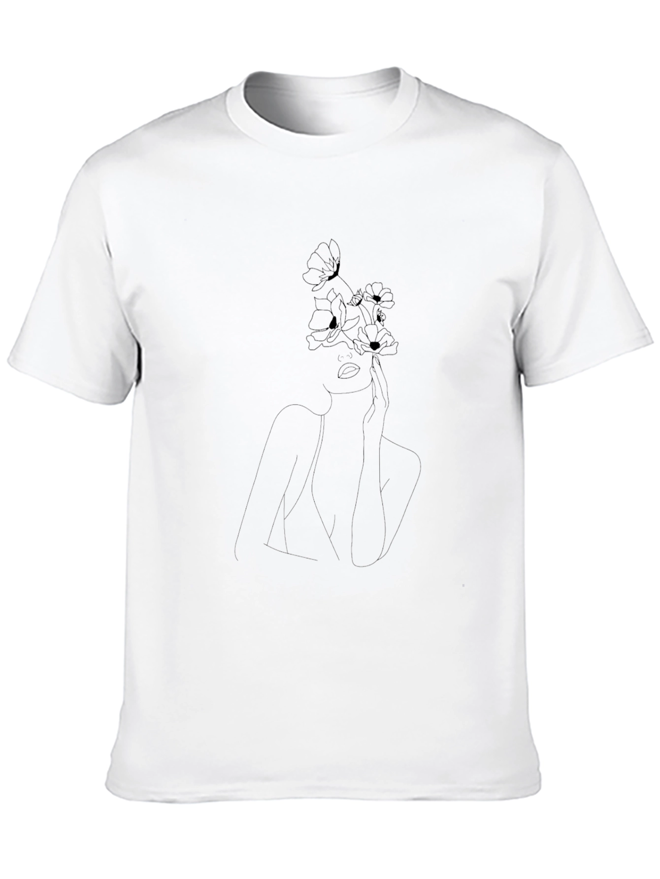 Minimalist Floral Woman Black T-Shirt