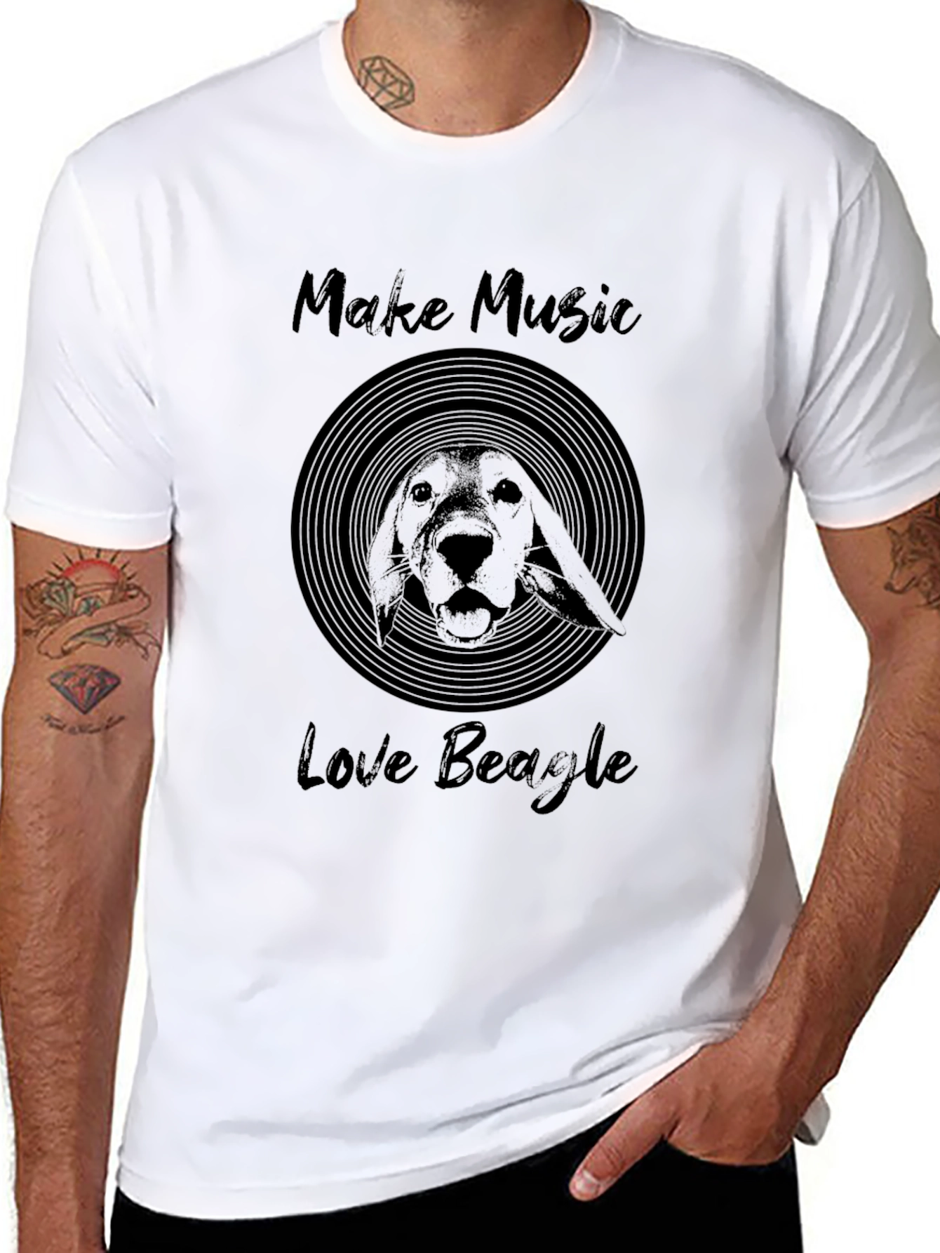 Make Music Love Beagle T-Shirt - Black