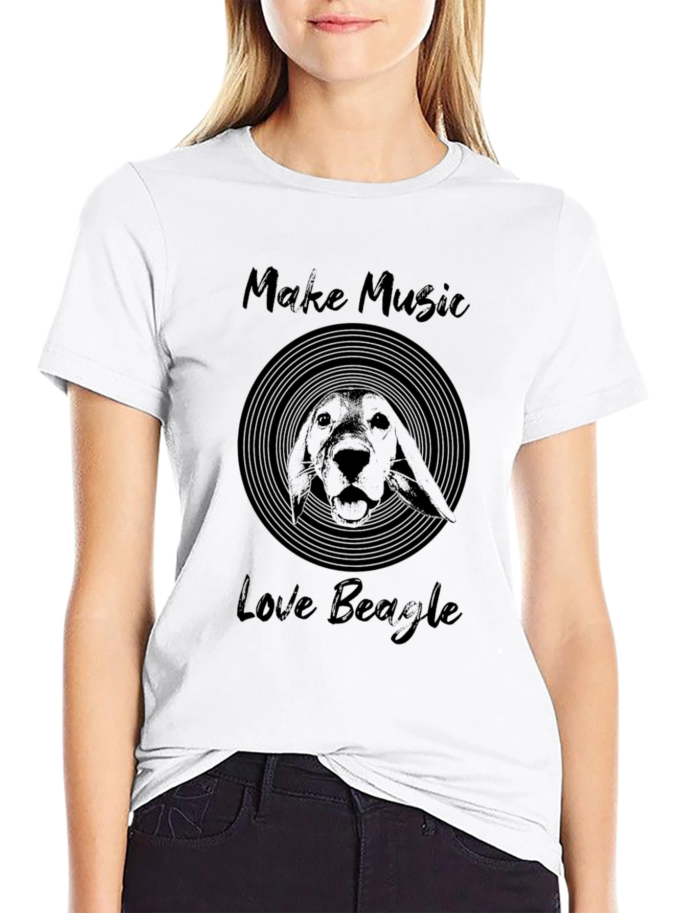 Make Music Love Beagle T-Shirt - Black