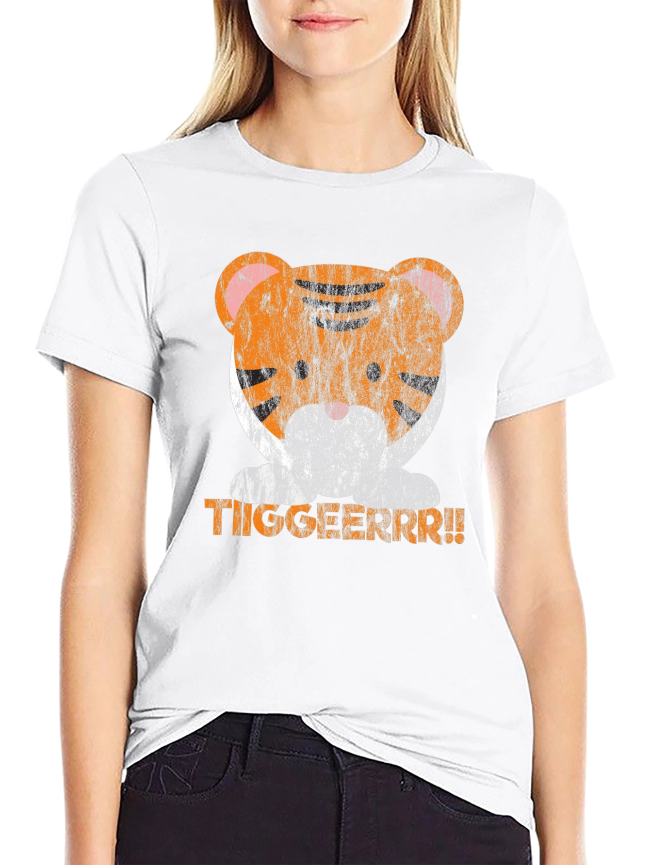 Cute Tiger Graphic Tee - Distressed Print