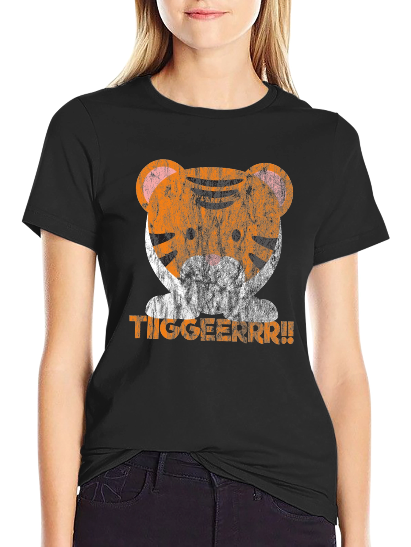 Cute Tiger Graphic Tee - Distressed Print