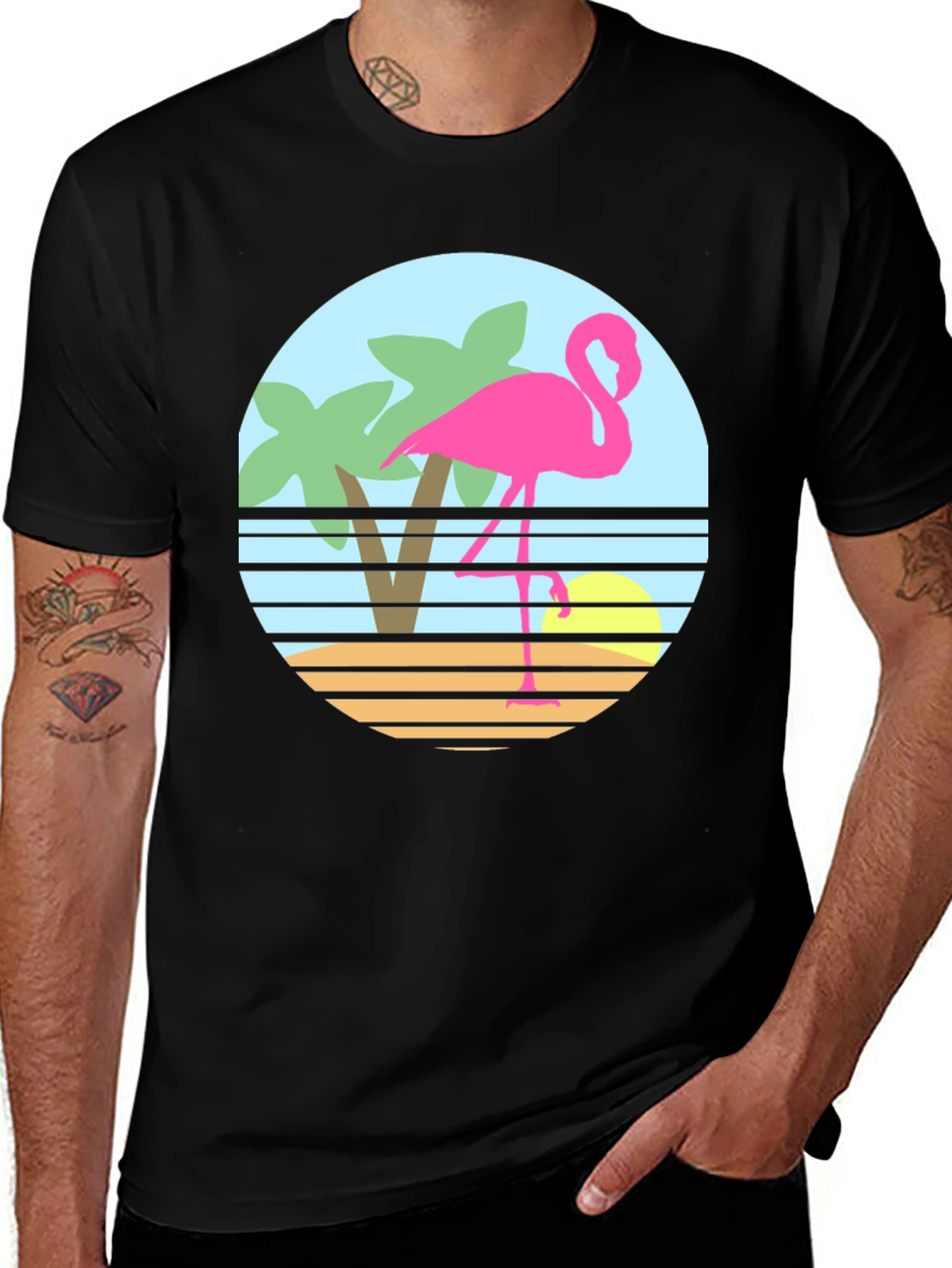 Retro Flamingo T-Shirt - Tropical Beach Design
