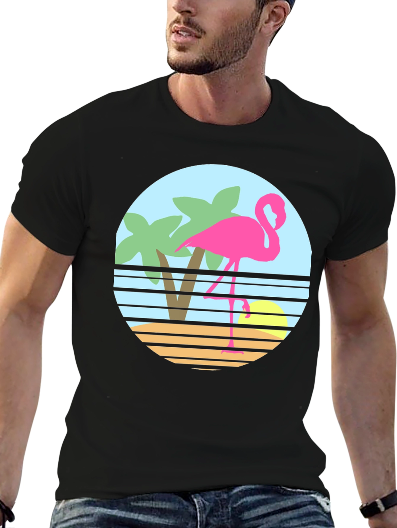 Retro Flamingo T-Shirt - Tropical Beach Design
