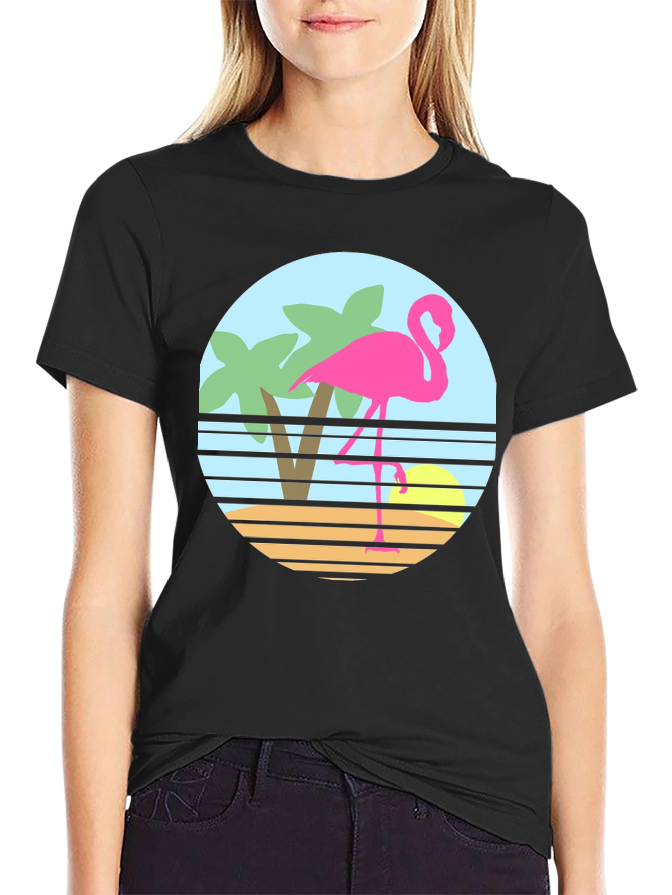 Retro Flamingo T-Shirt - Tropical Beach Design