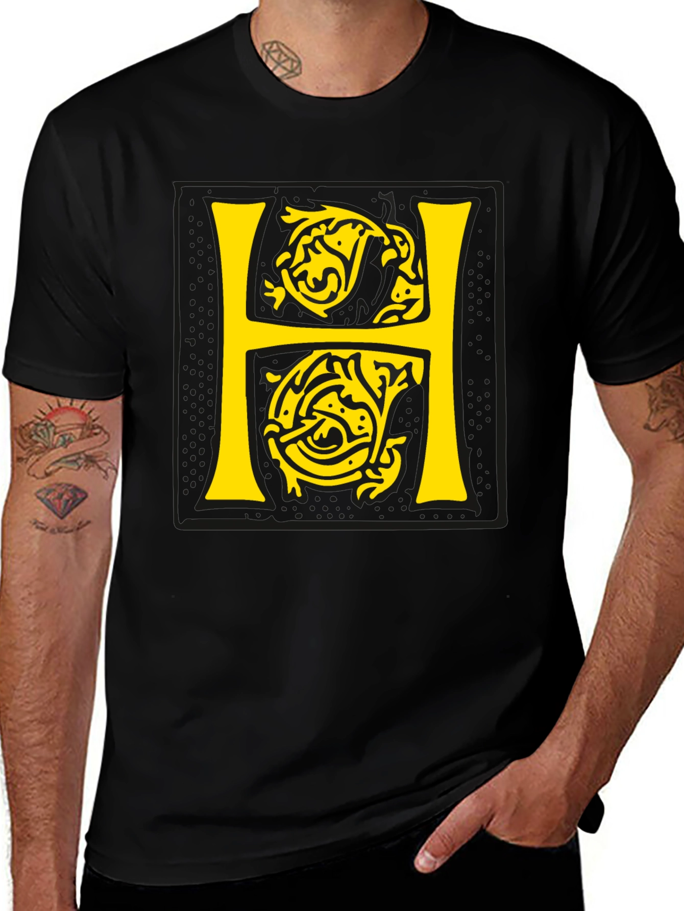 Letter H Graphic Print T-Shirt - Stylish Mens Tee