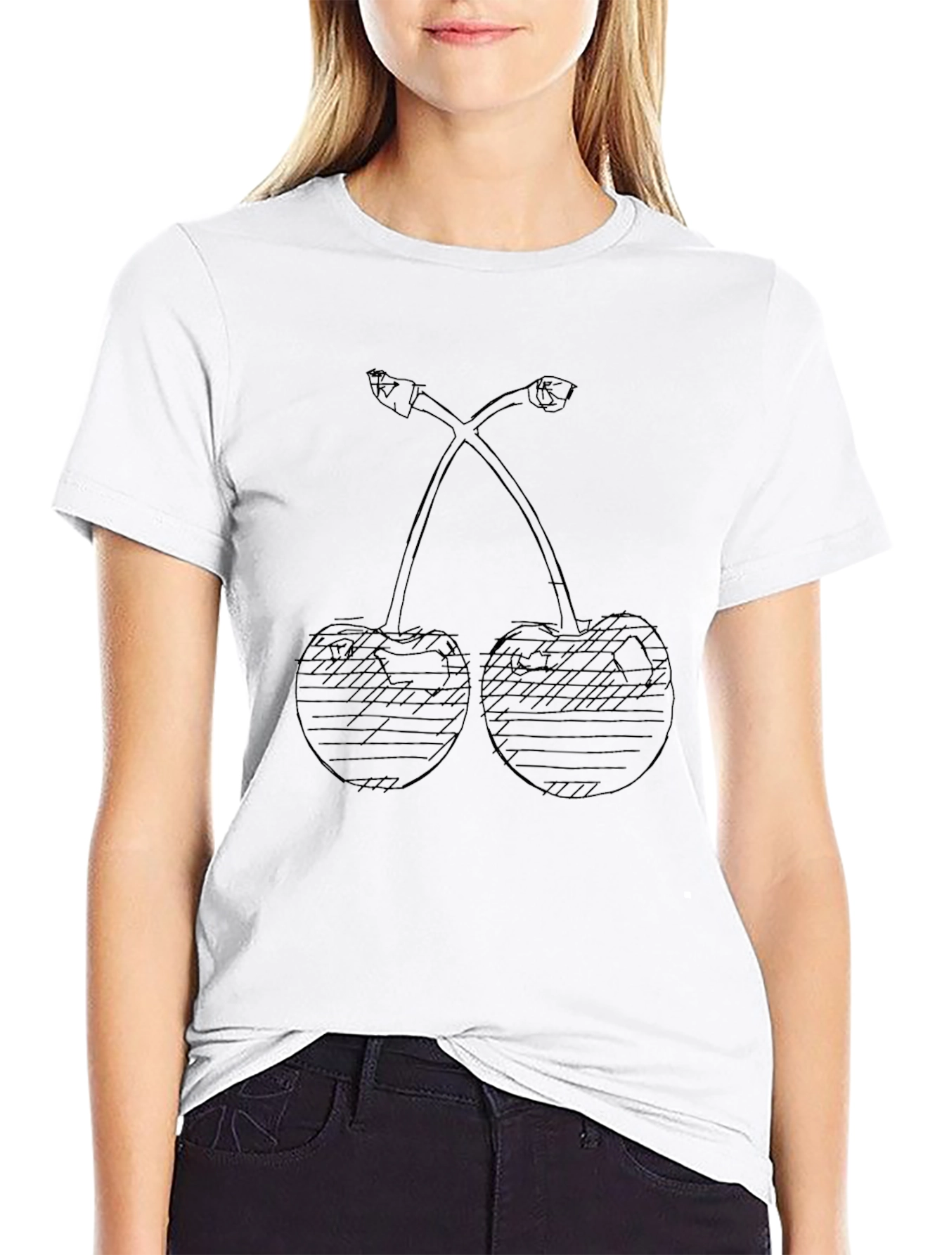 Black Cherry Print Crew Neck T-Shirt