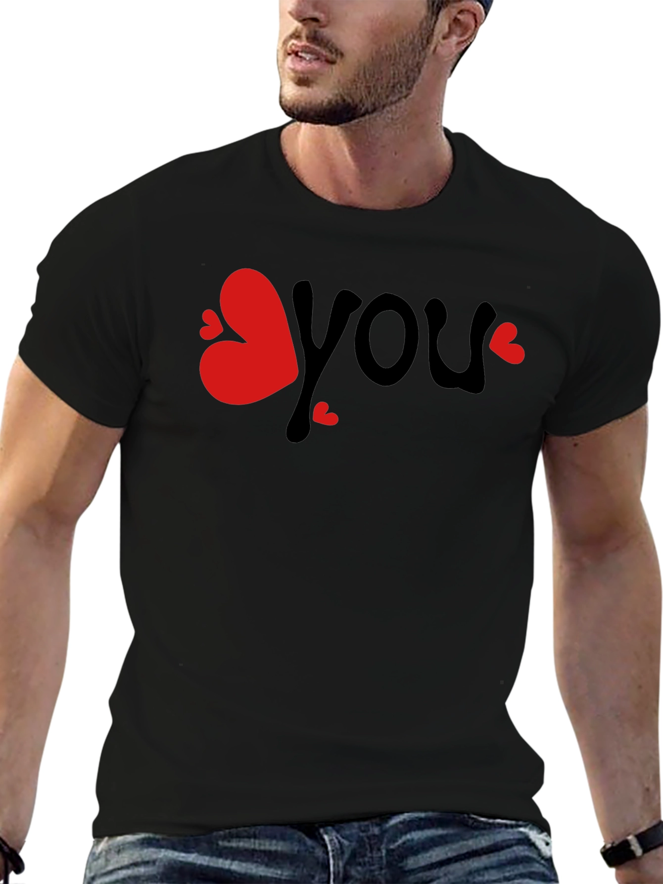 Love You Graphic Tee - Black Cotton Blend T-Shirt