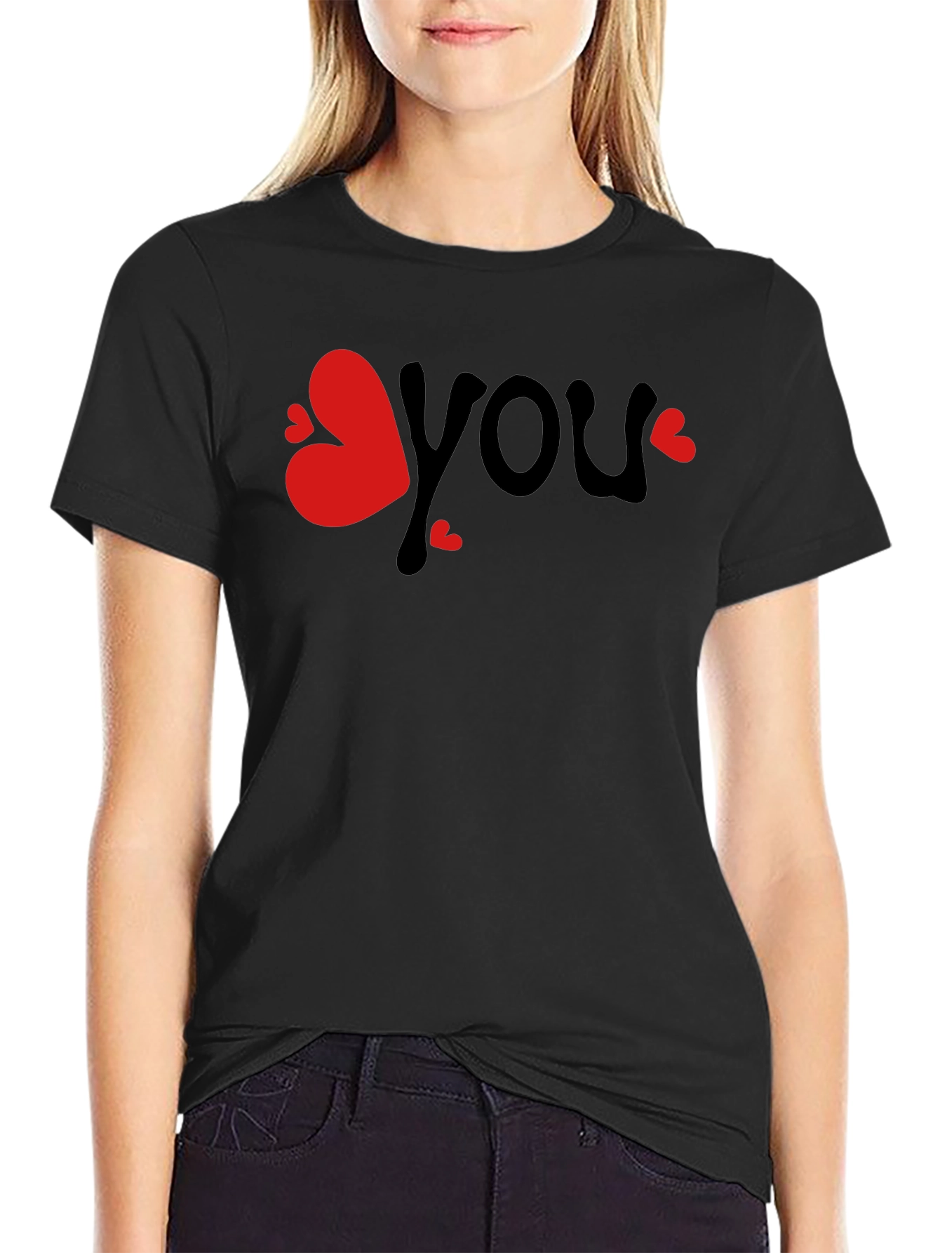 Love You Graphic Tee - Black Cotton Blend T-Shirt