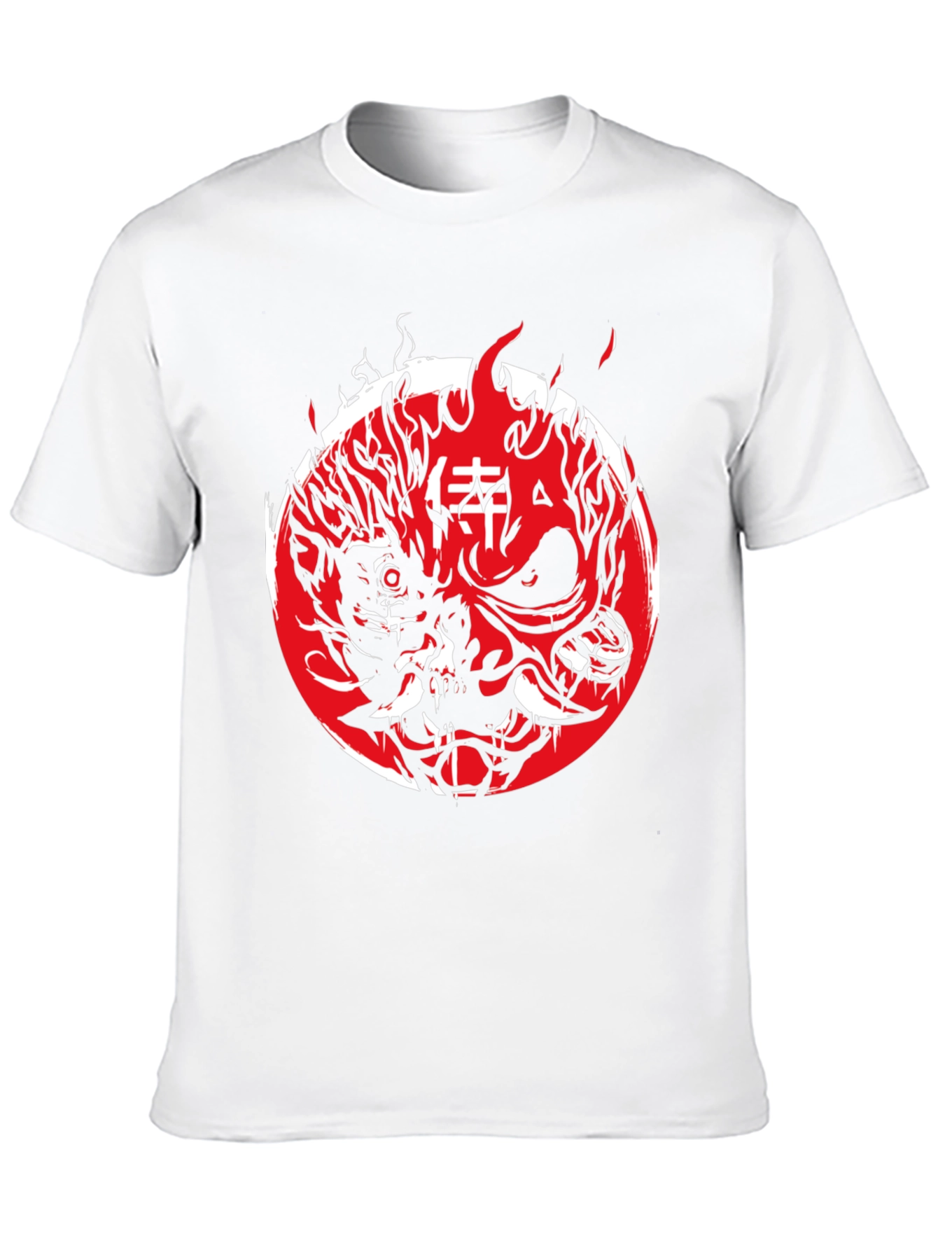 Cyberpunk Oni Mask Graphic Tee - Red & Black