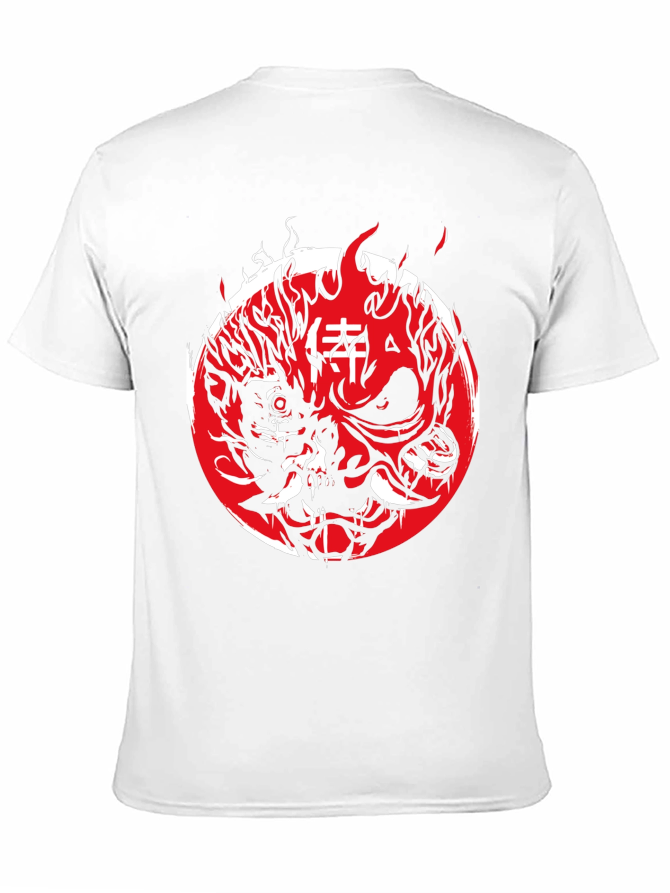 Cyberpunk Oni Mask Graphic Tee - Red & Black