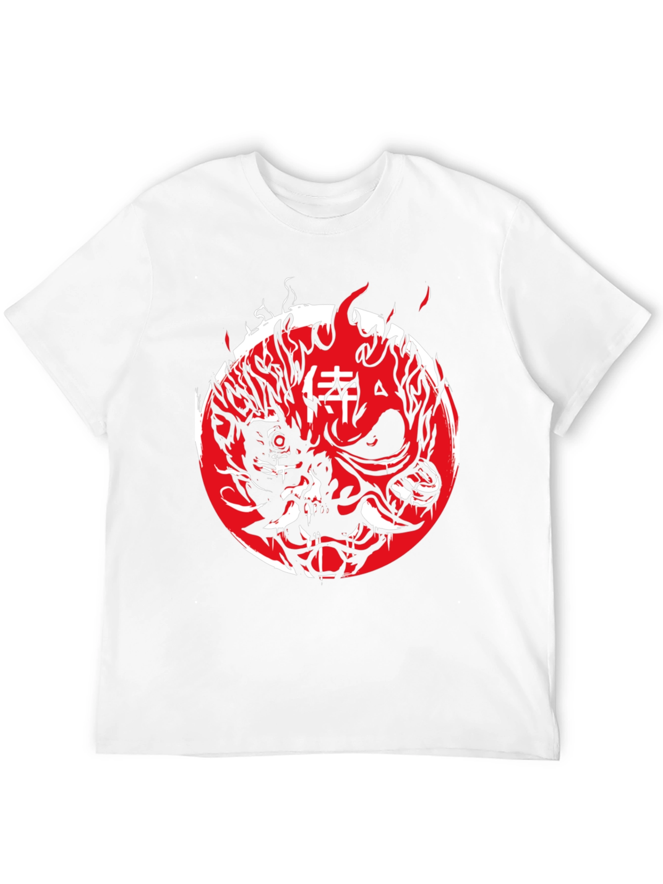 Cyberpunk Oni Mask Graphic Tee - Red & Black