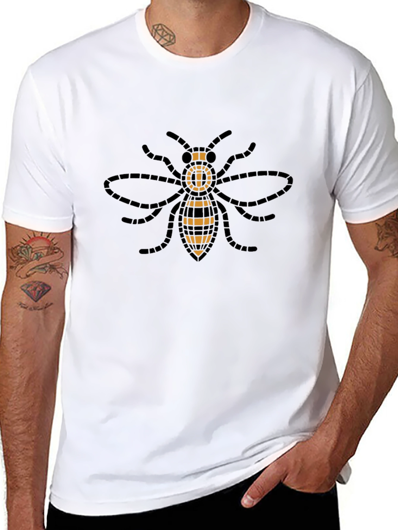 Geometric Bee Graphic Tee - Stylish Black T-Shirt