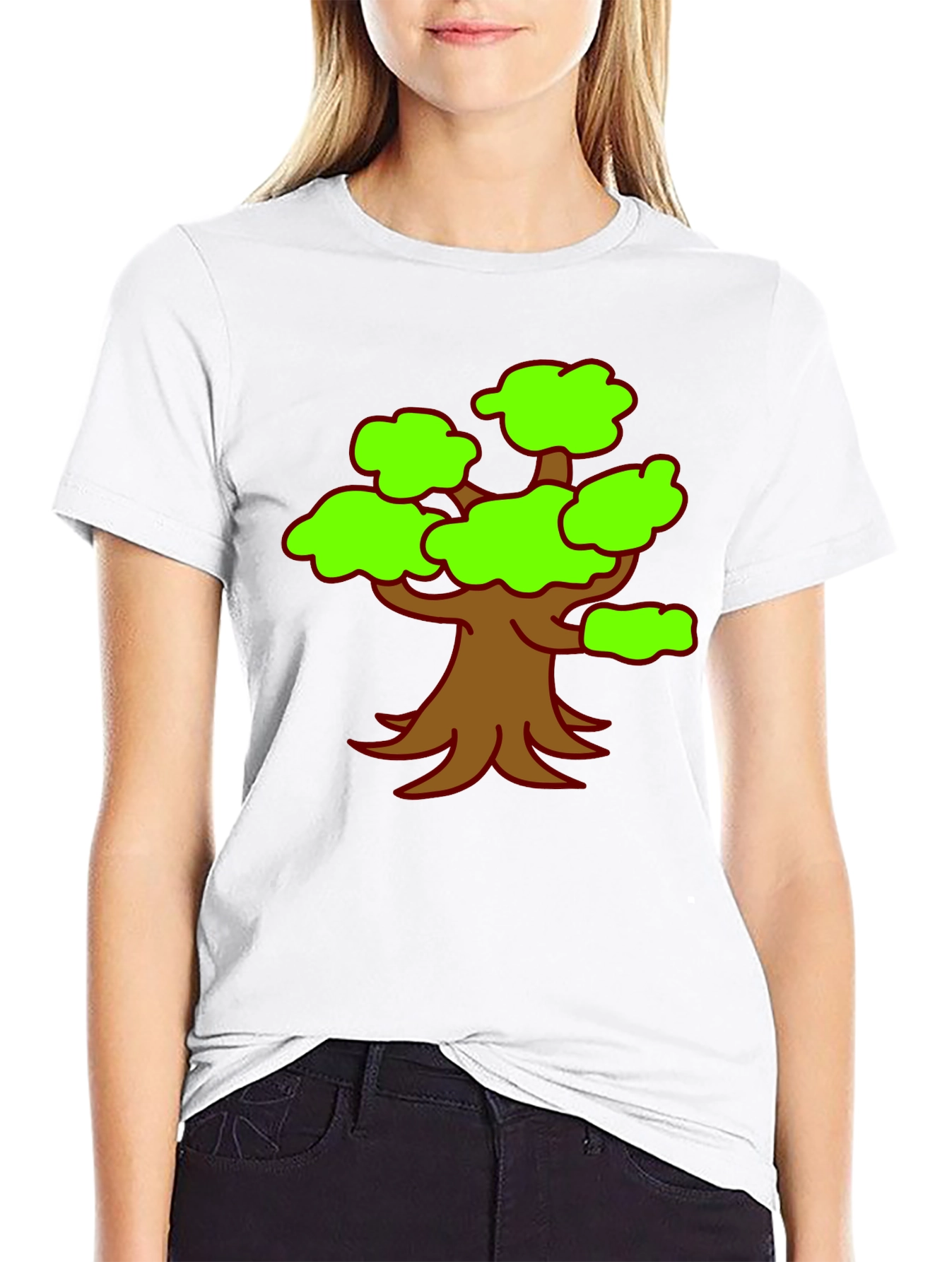 Cartoon Tree Graphic Tee - Black Casual Shirt