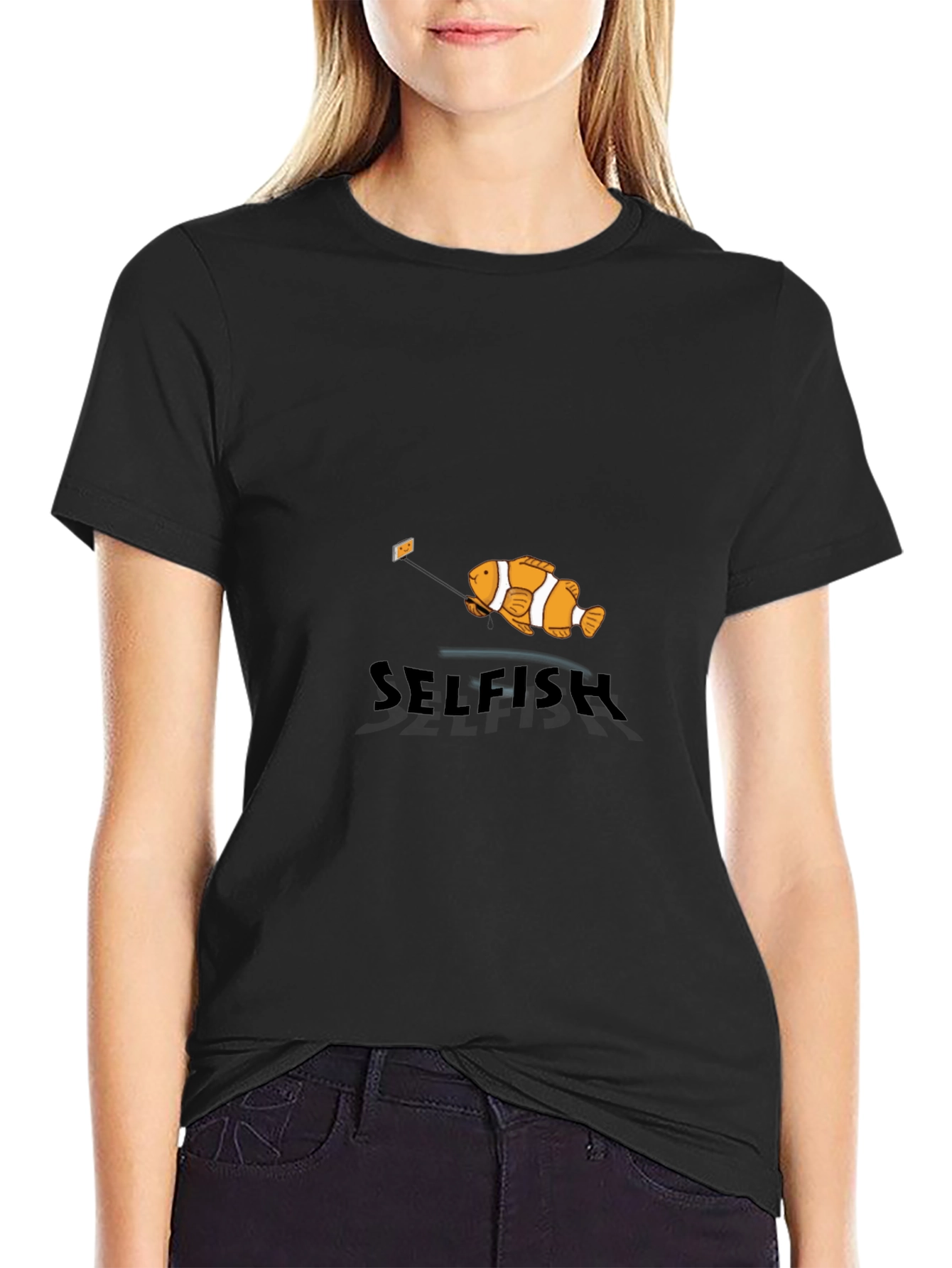Selfish Fish Graphic Tee - Black Cotton T-Shirt