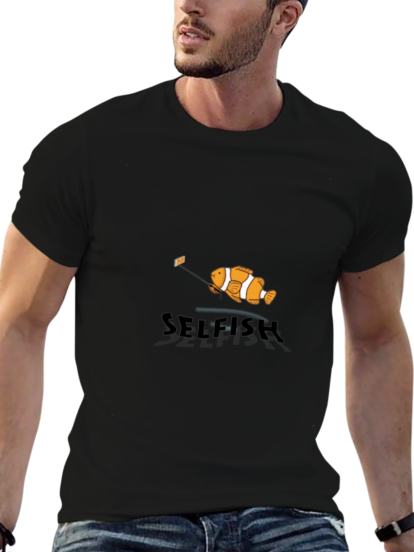 Selfish Fish Graphic Tee - Black Cotton T-Shirt
