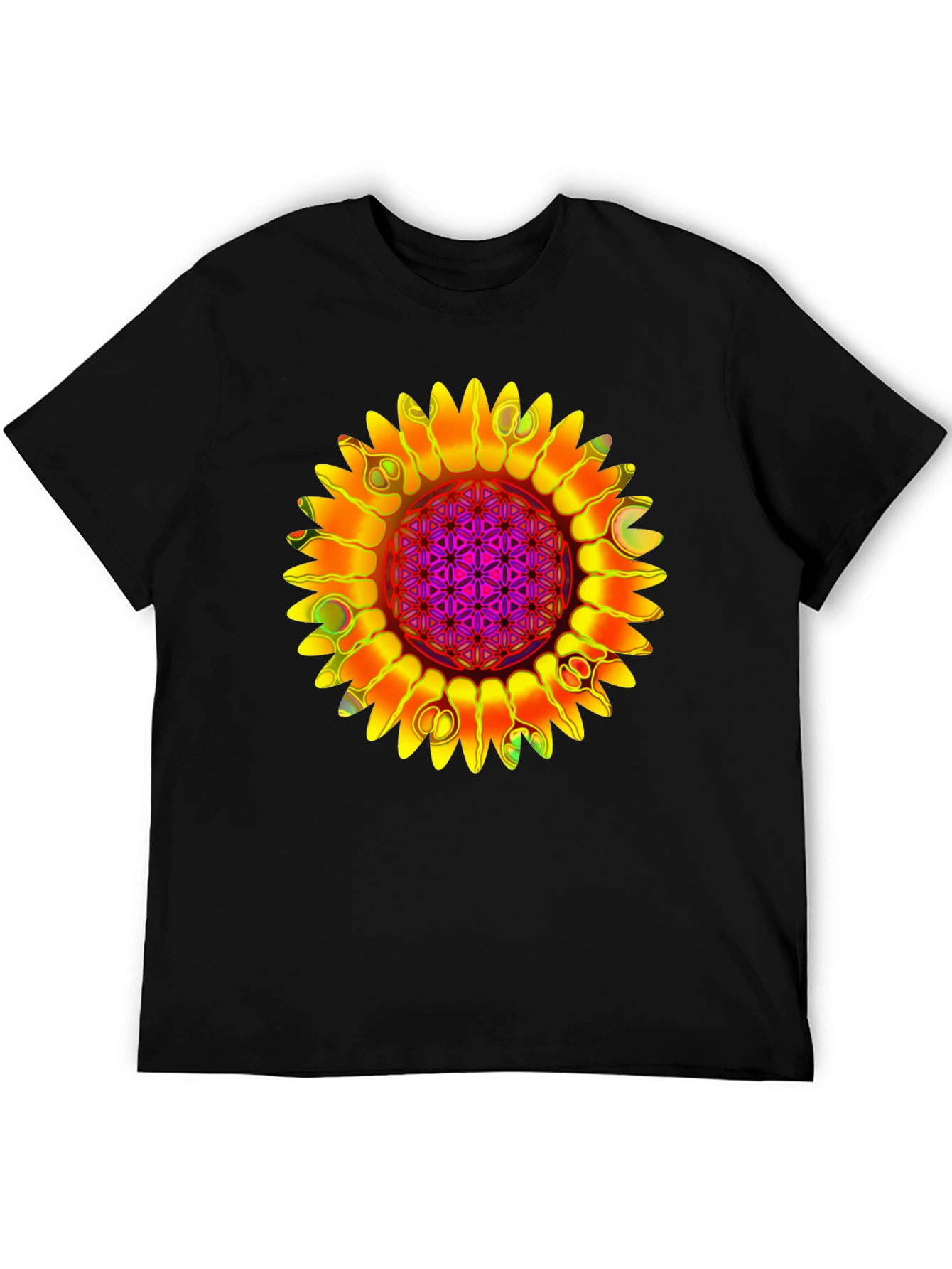 Psychedelic Sunflower Graphic Tee - Black