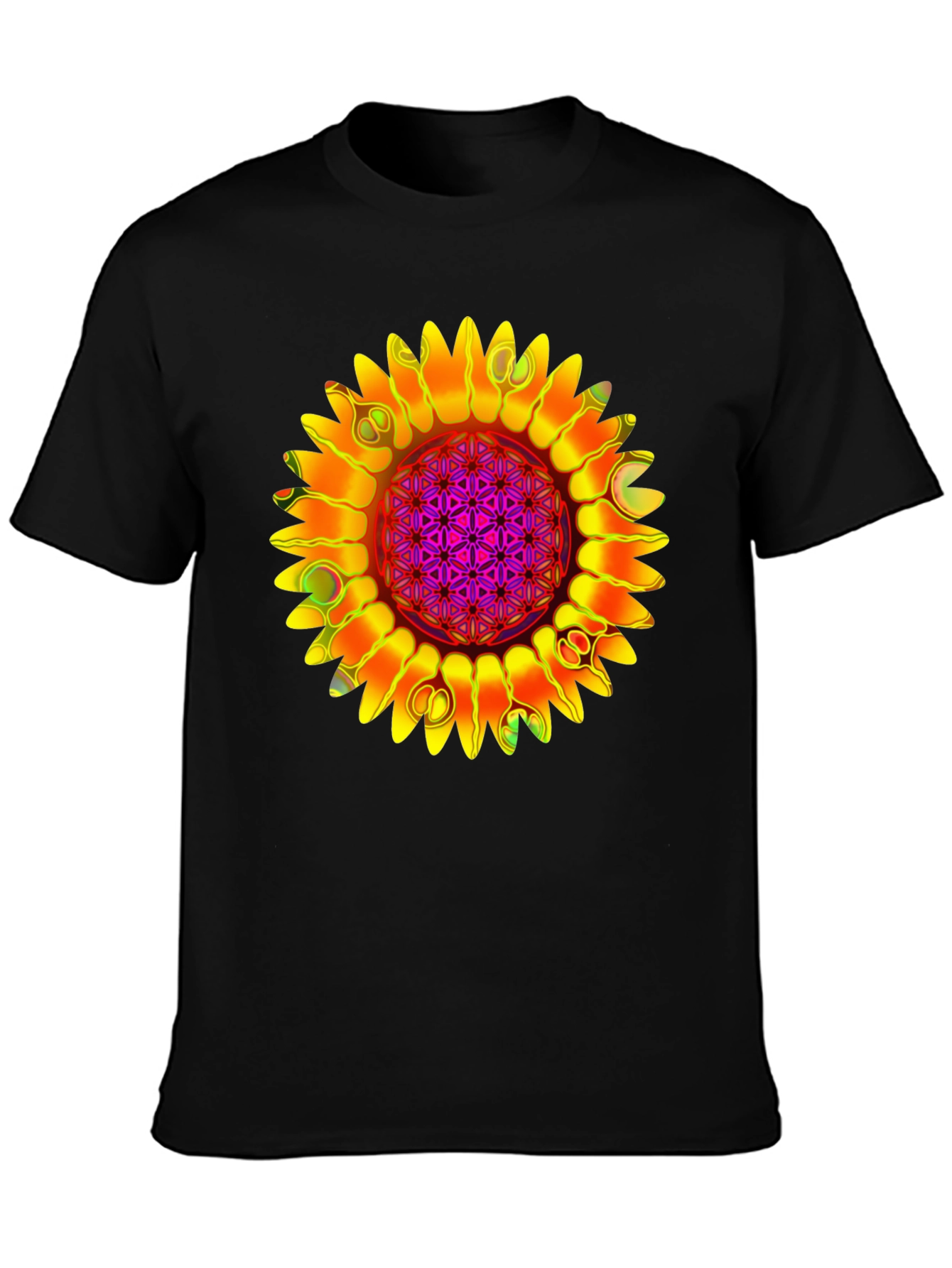 Psychedelic Sunflower Graphic Tee - Black