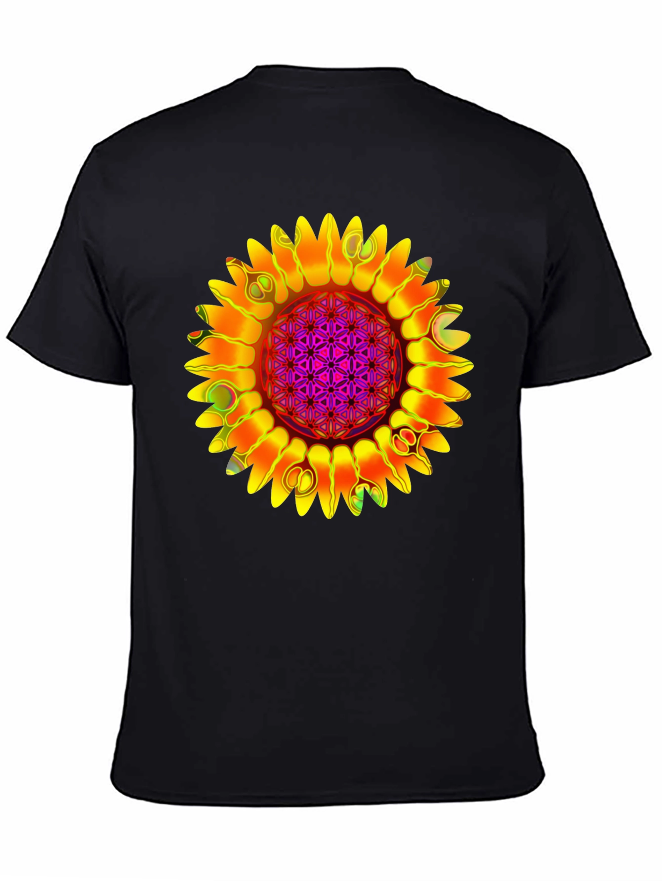 Psychedelic Sunflower Graphic Tee - Black