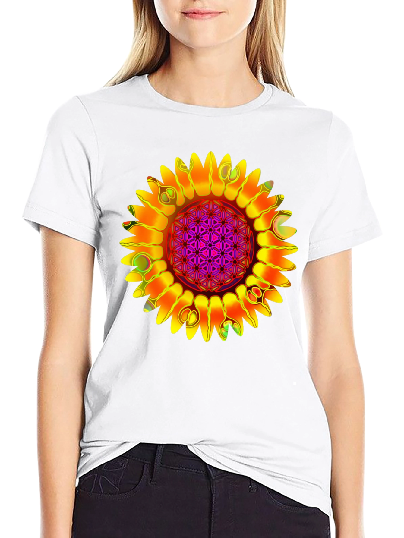 Psychedelic Sunflower Graphic Tee - Black