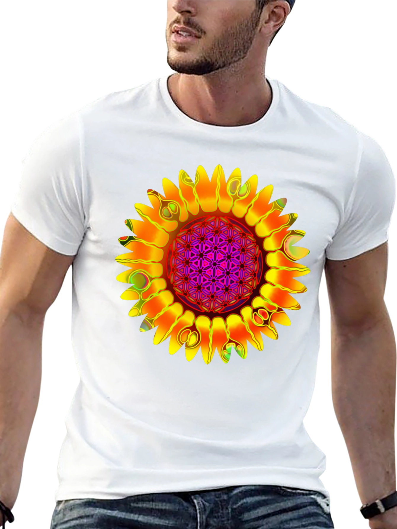 Psychedelic Sunflower Graphic Tee - Black