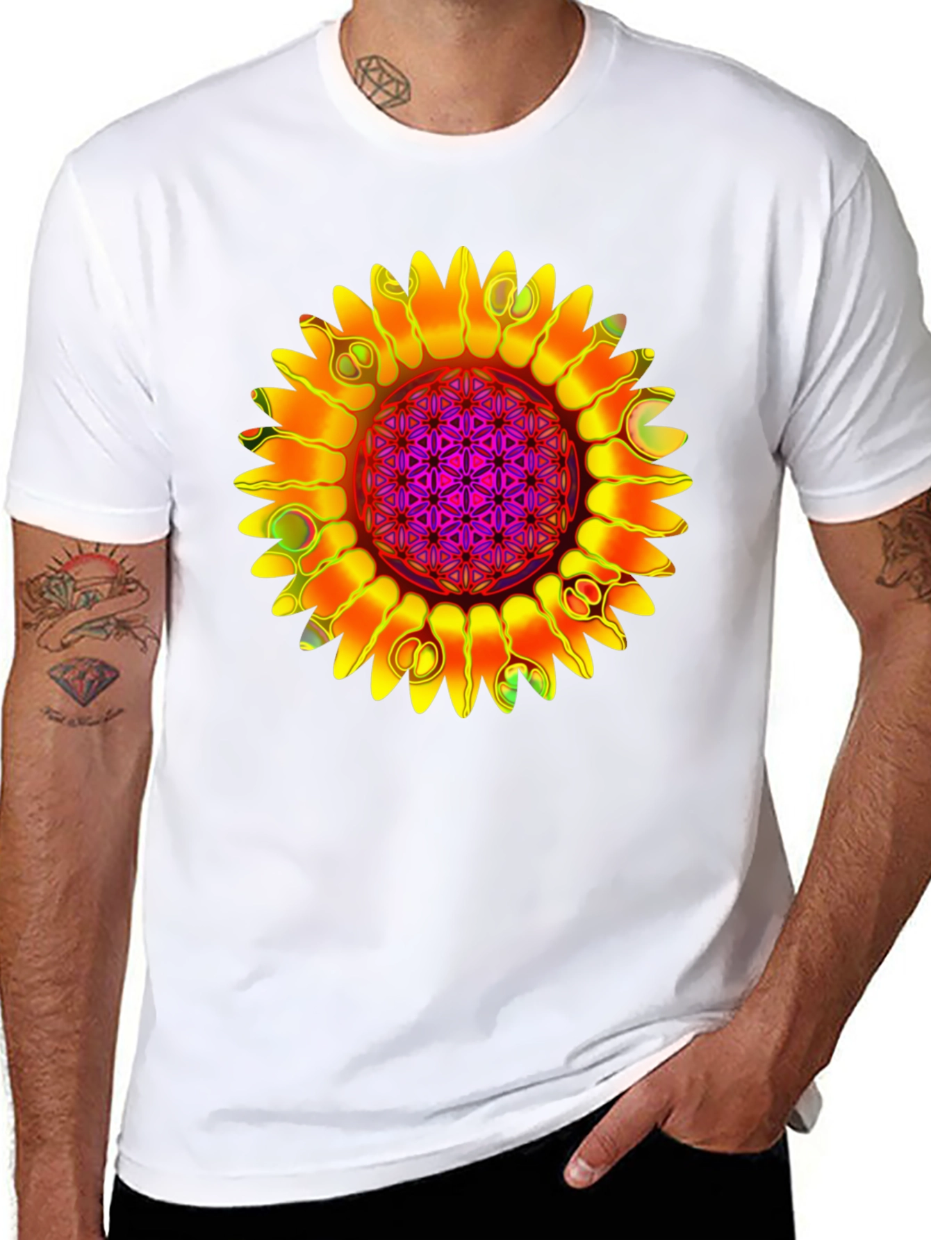 Psychedelic Sunflower Graphic Tee - Black