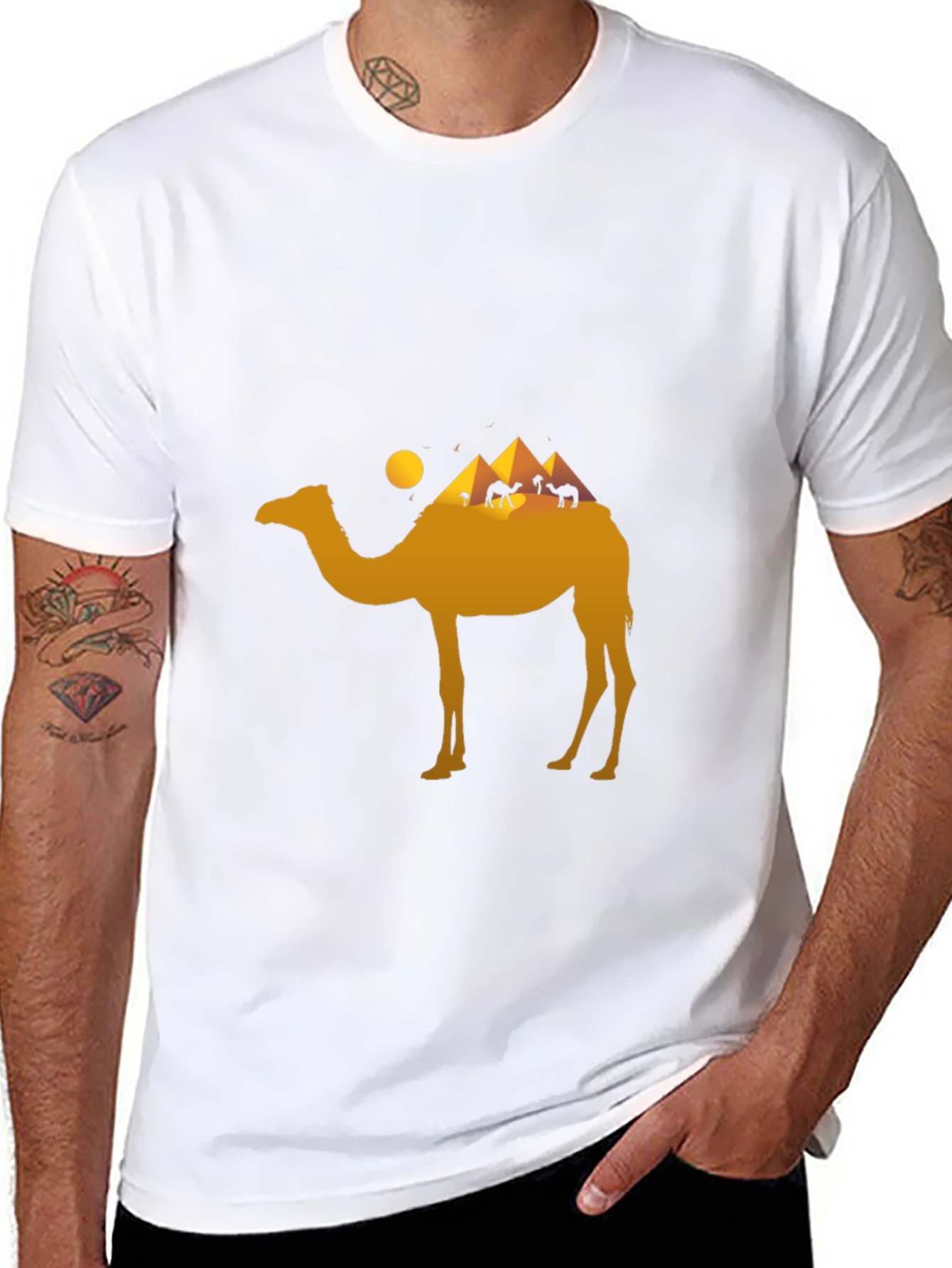 Camel Egypt Pyramid T-Shirt - Black Graphic Tee