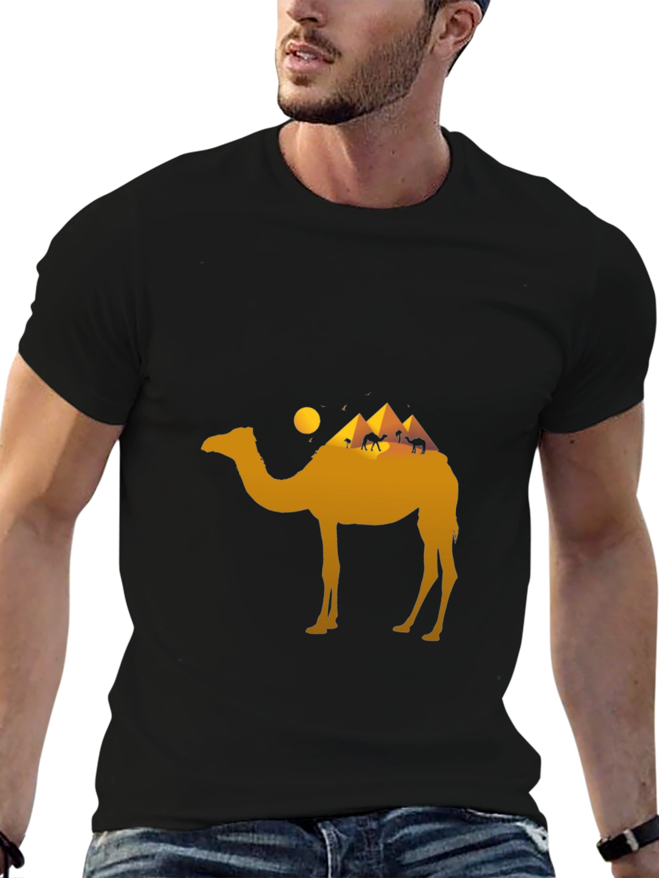 Camel Egypt Pyramid T-Shirt - Black Graphic Tee