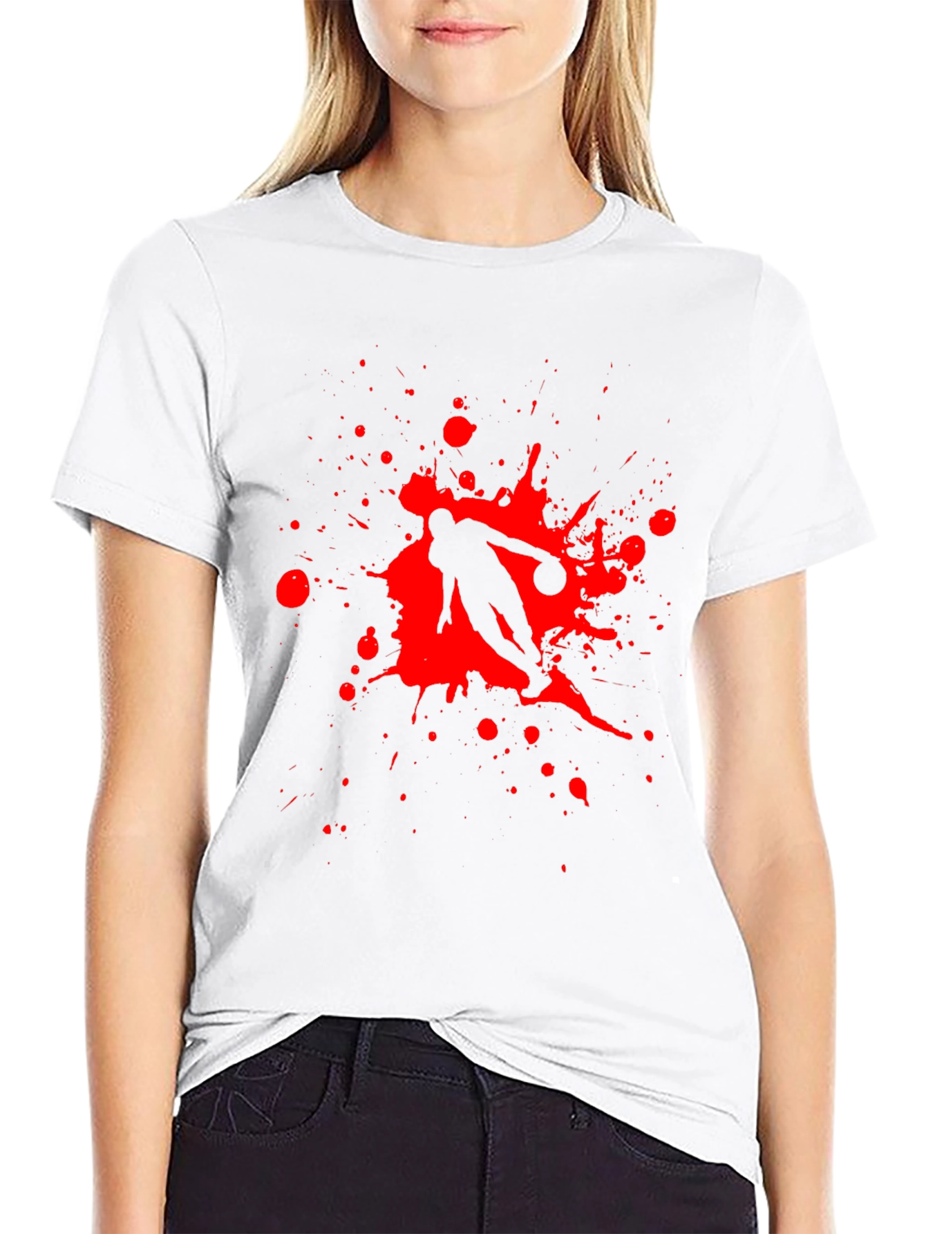 Black T-Shirt with Red Basketball Splatter Design