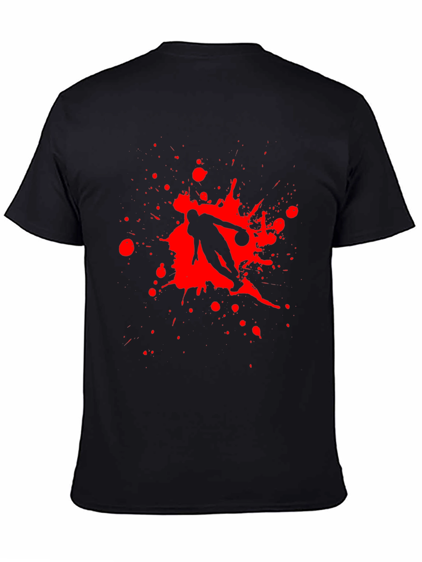 Black T-Shirt with Red Basketball Splatter Design