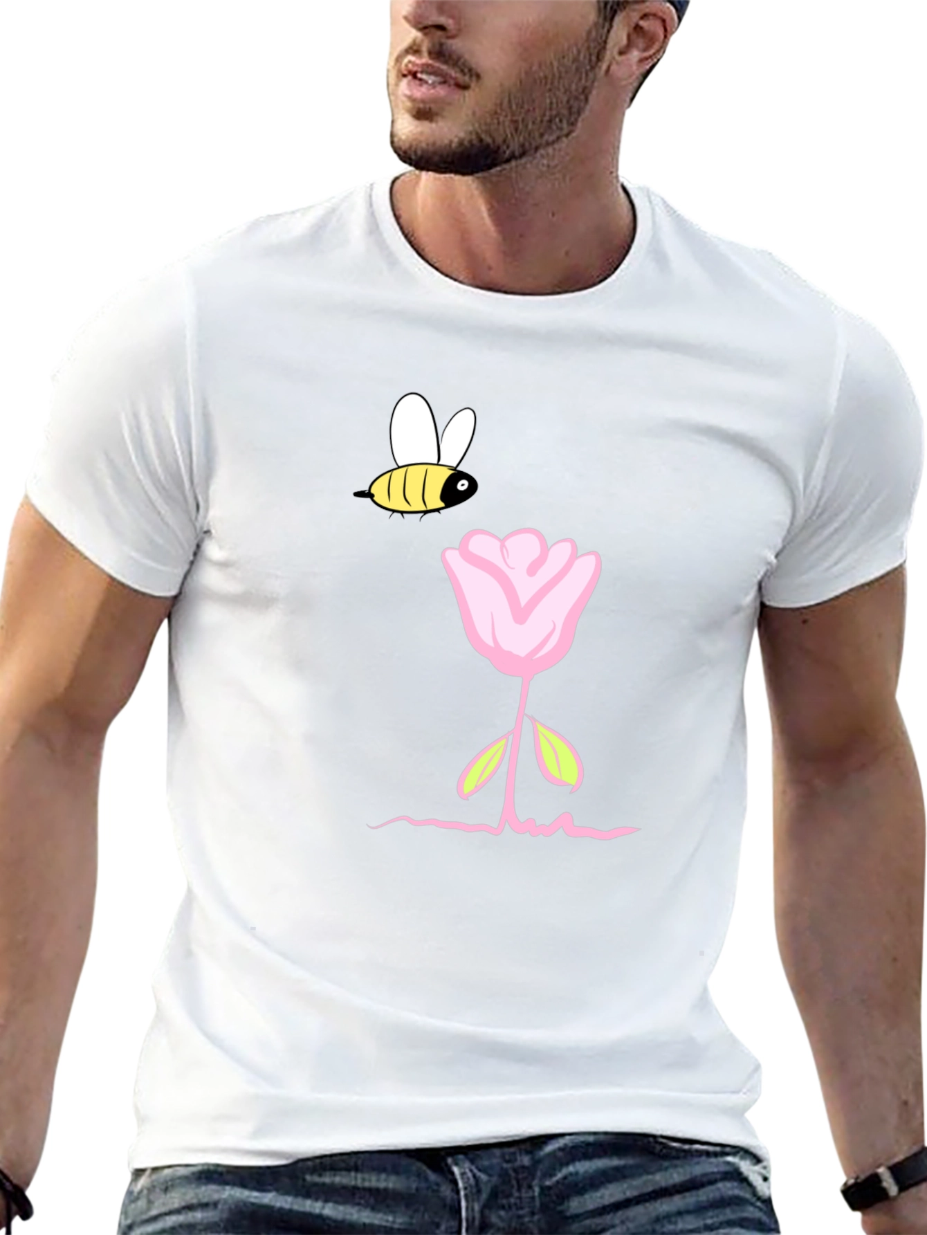 Bee and Flower Graphic T-Shirt - Black Casual Tee