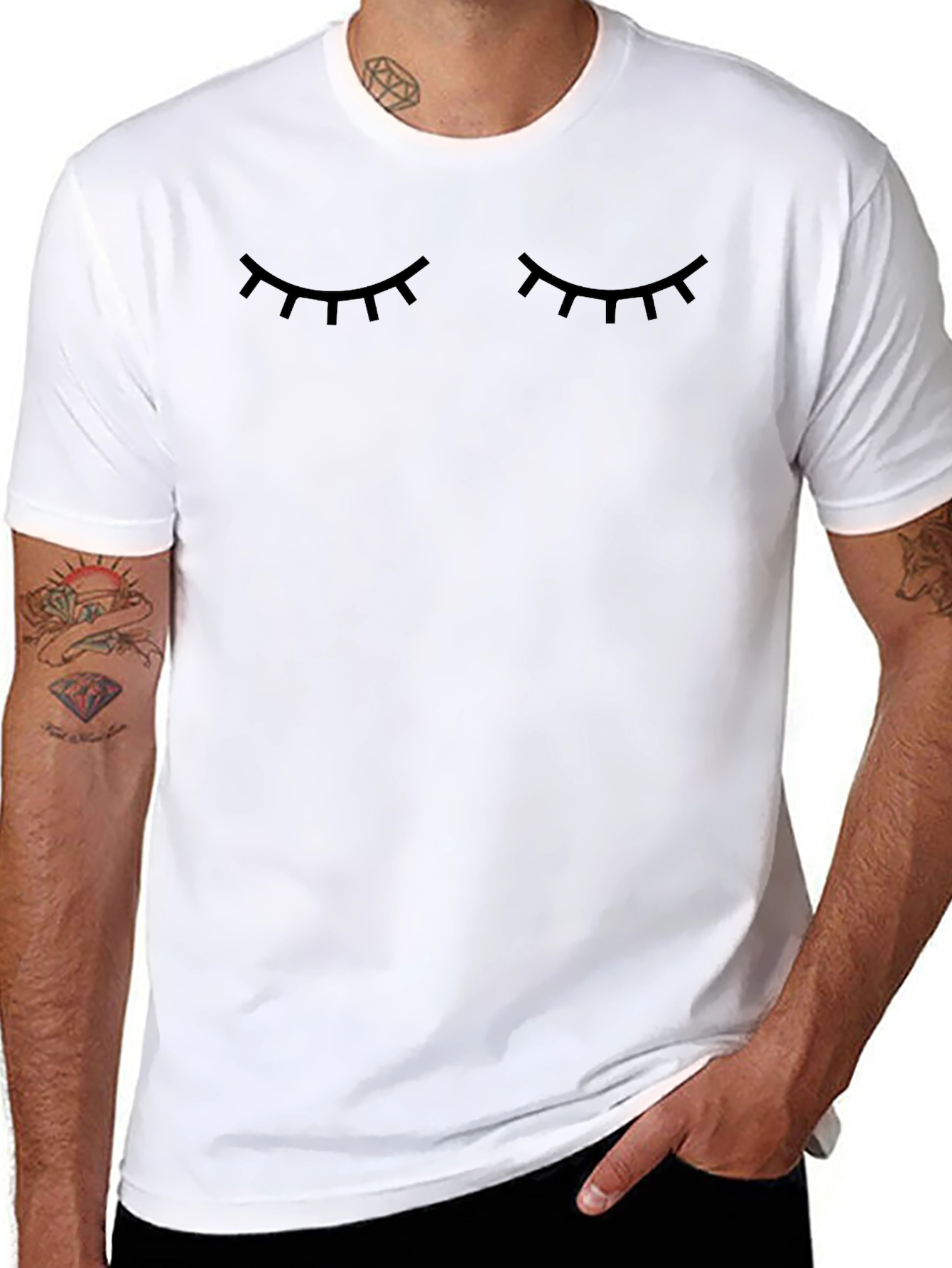 Eyes Closed Graphic Tee - Black Cotton Casual T-Shirt