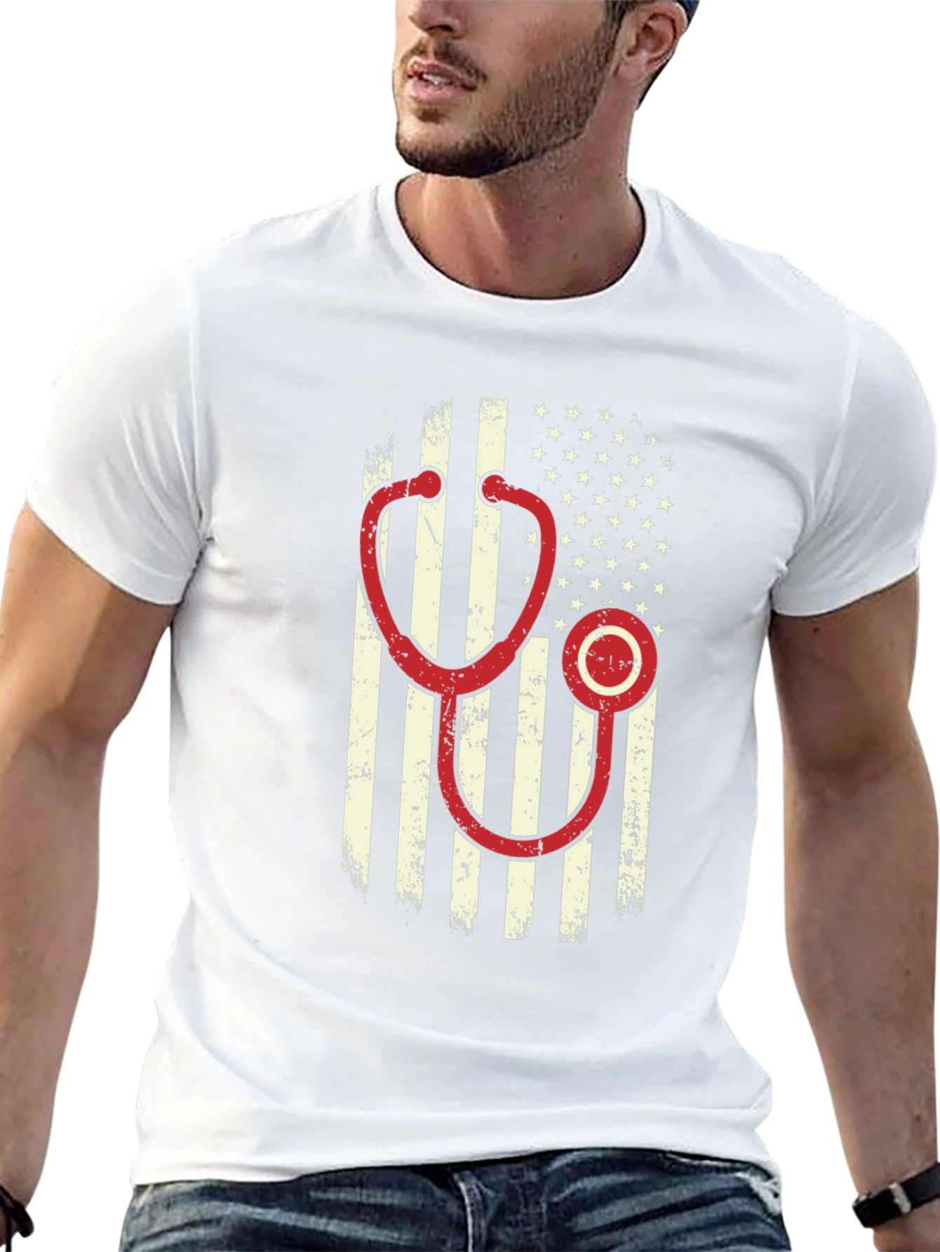 American Flag Stethoscope Graphic T-Shirt