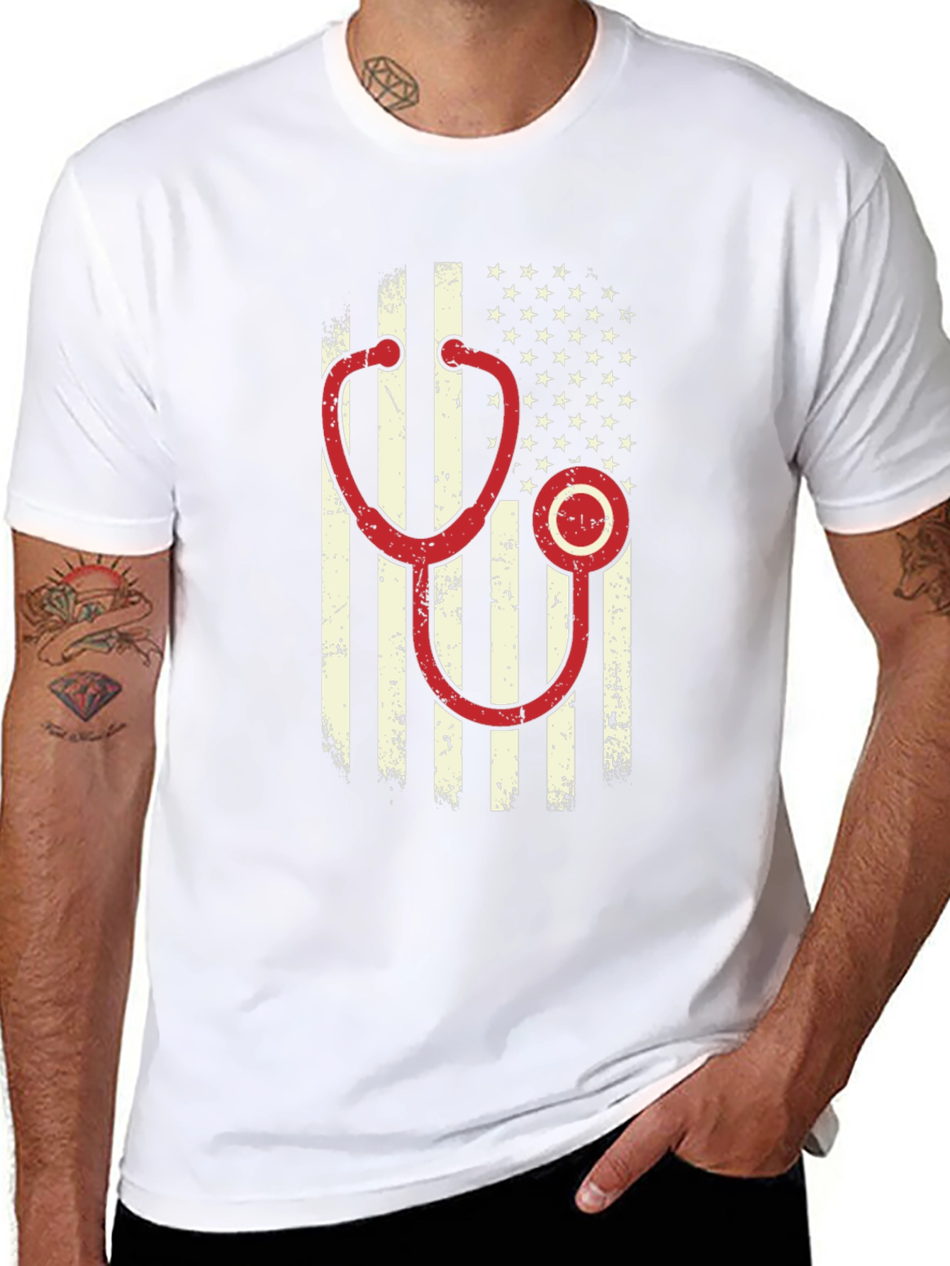 American Flag Stethoscope Graphic T-Shirt