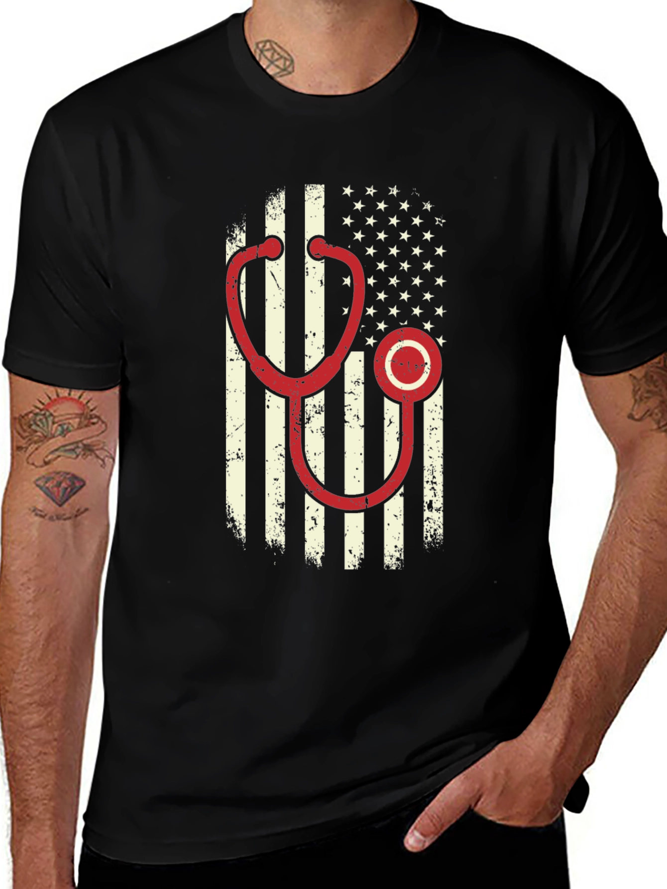 American Flag Stethoscope Graphic T-Shirt