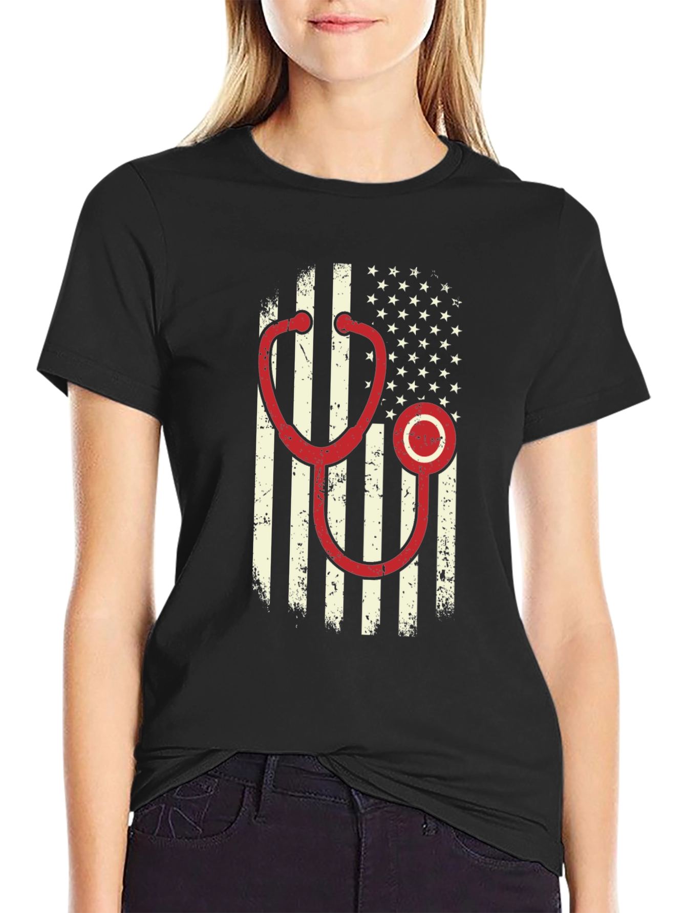 American Flag Stethoscope Graphic T-Shirt