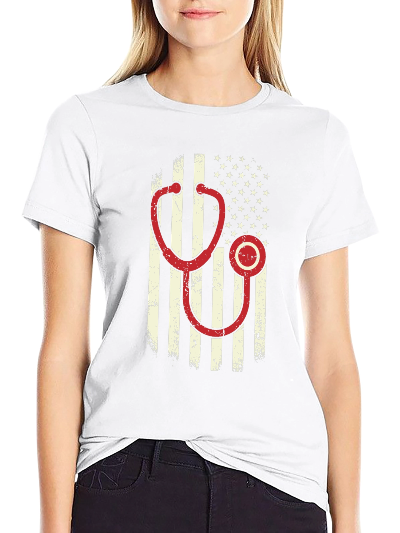American Flag Stethoscope Graphic T-Shirt