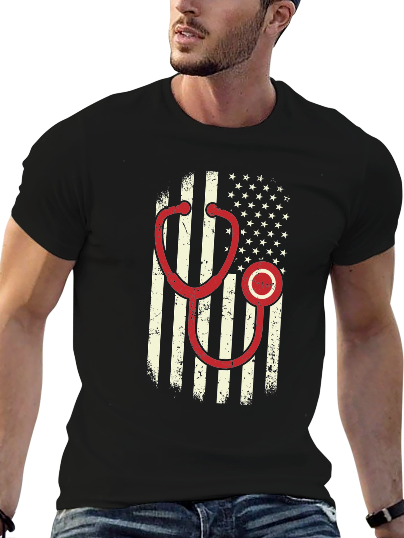 American Flag Stethoscope Graphic T-Shirt