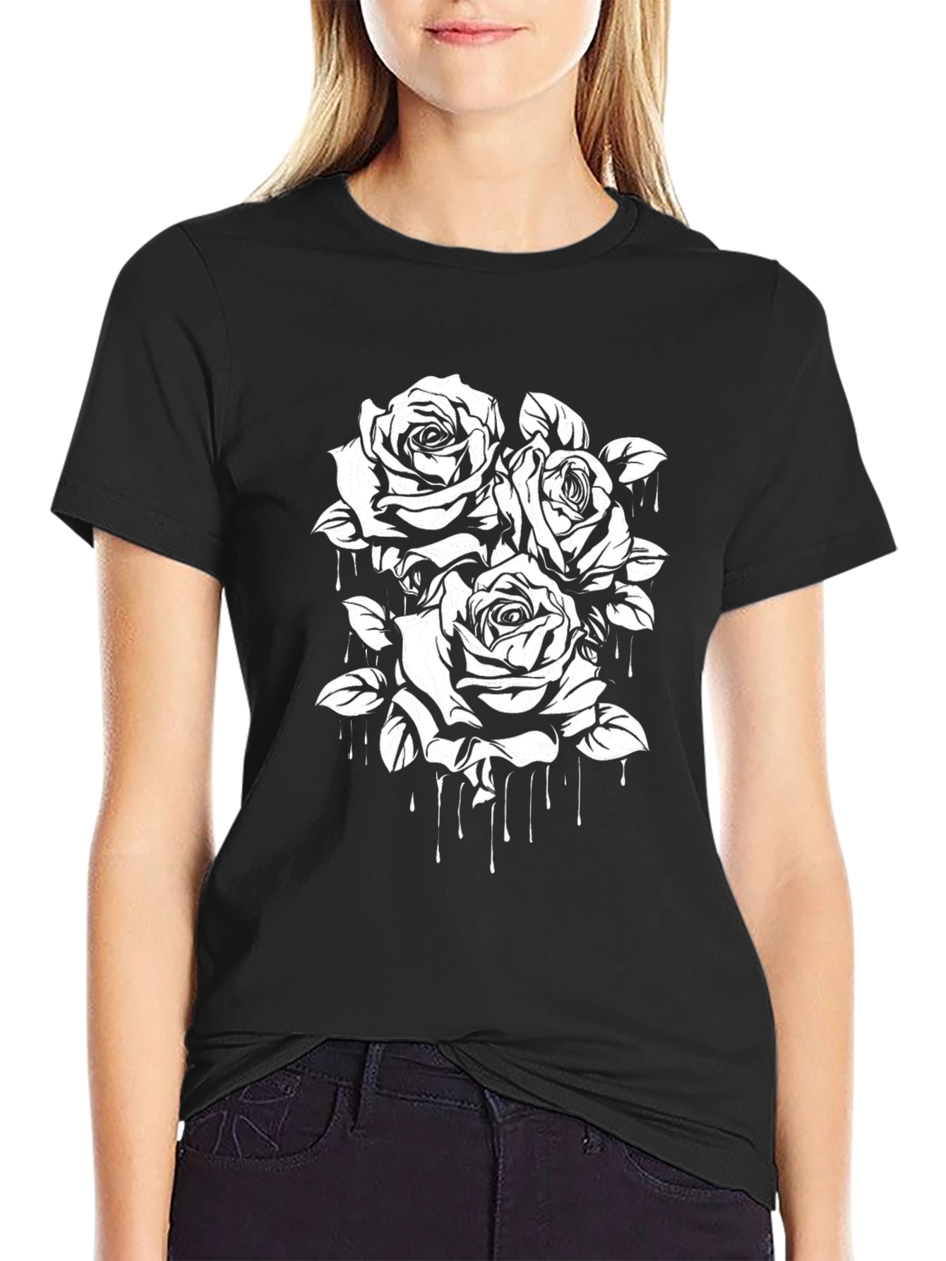 Black Rose Drip Graphic Tee | Trendy Streetwear