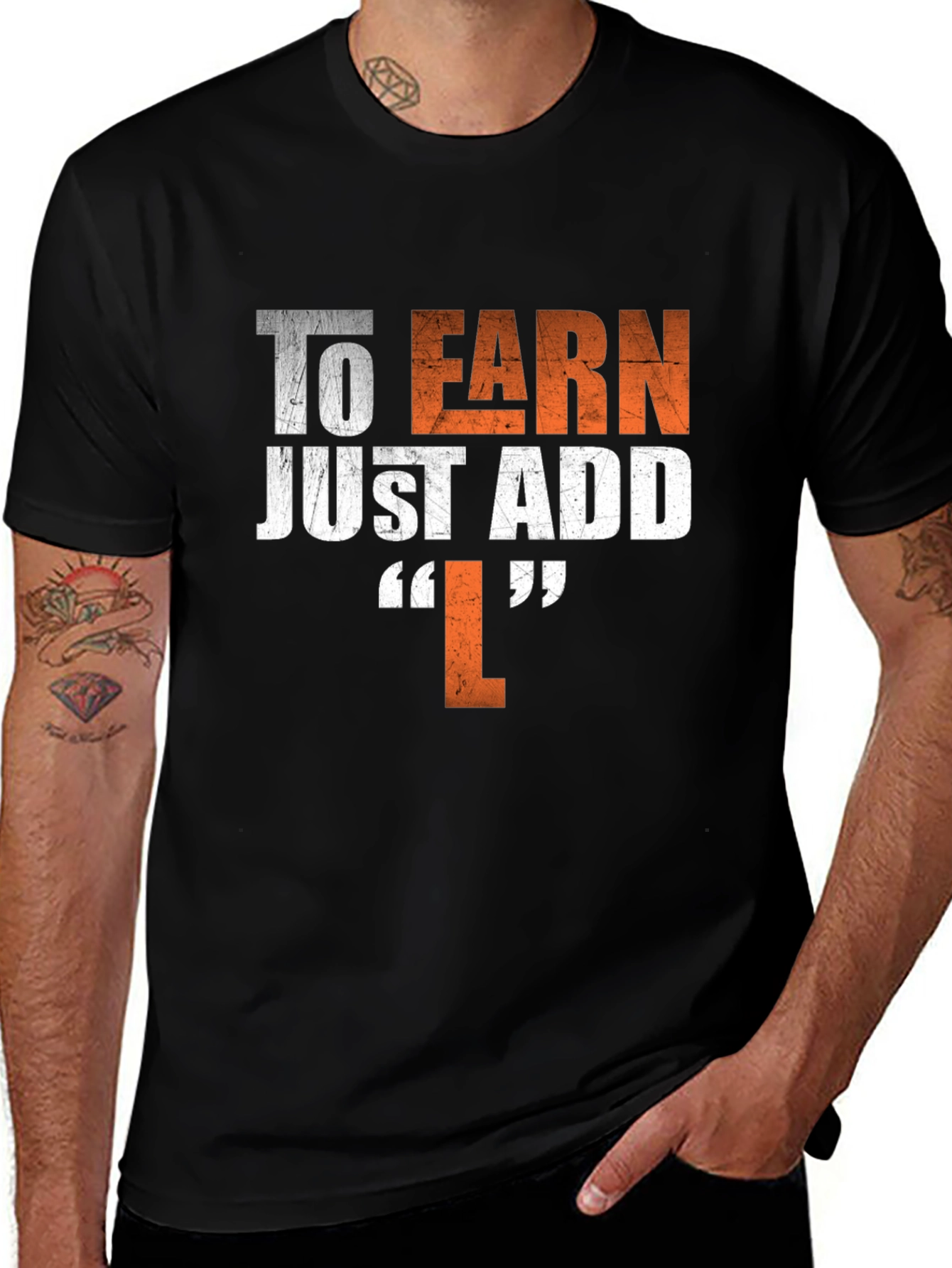 To Earn Just Add L Black Graphic T-Shirt