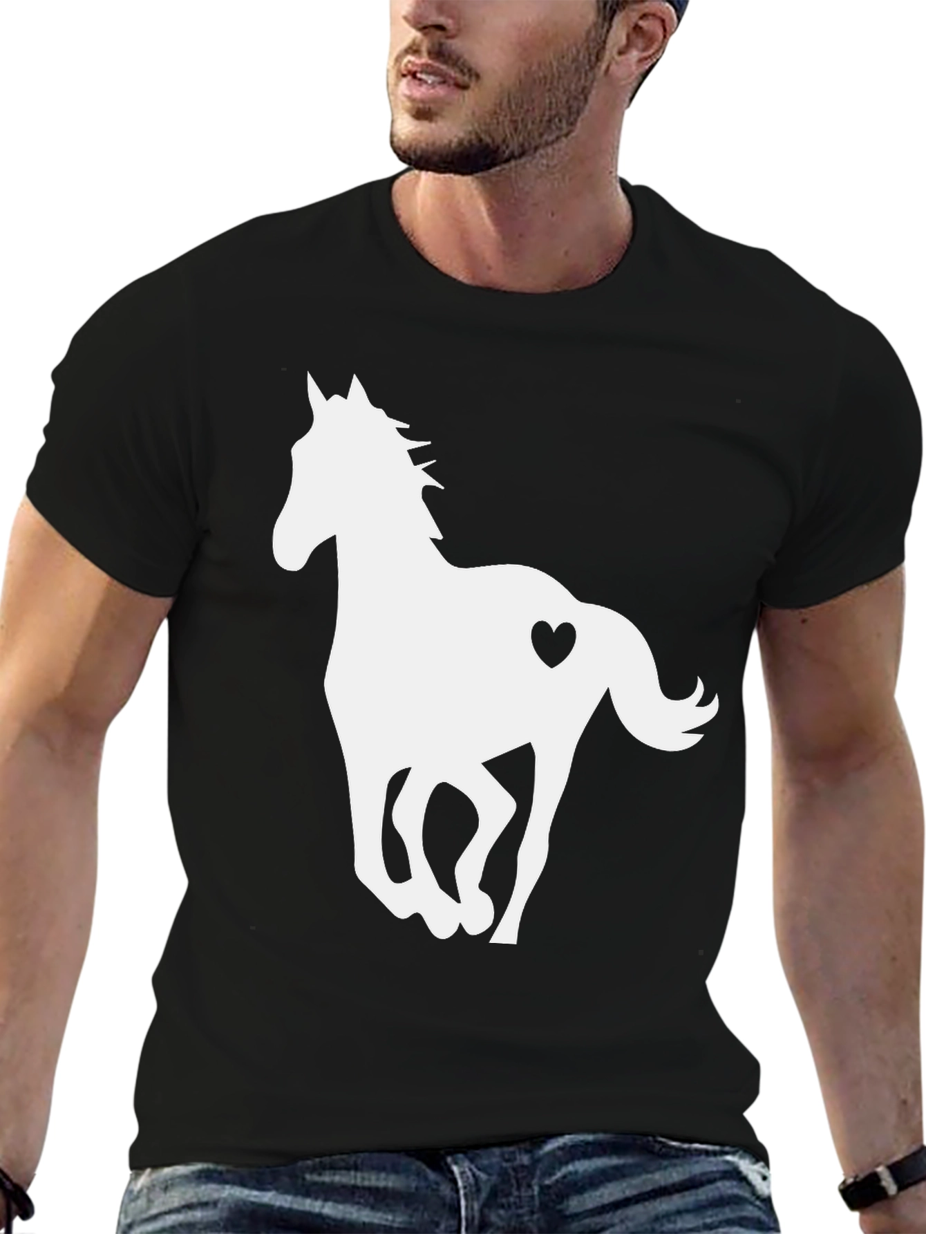 Black T-Shirt with Horse Heart Graphic